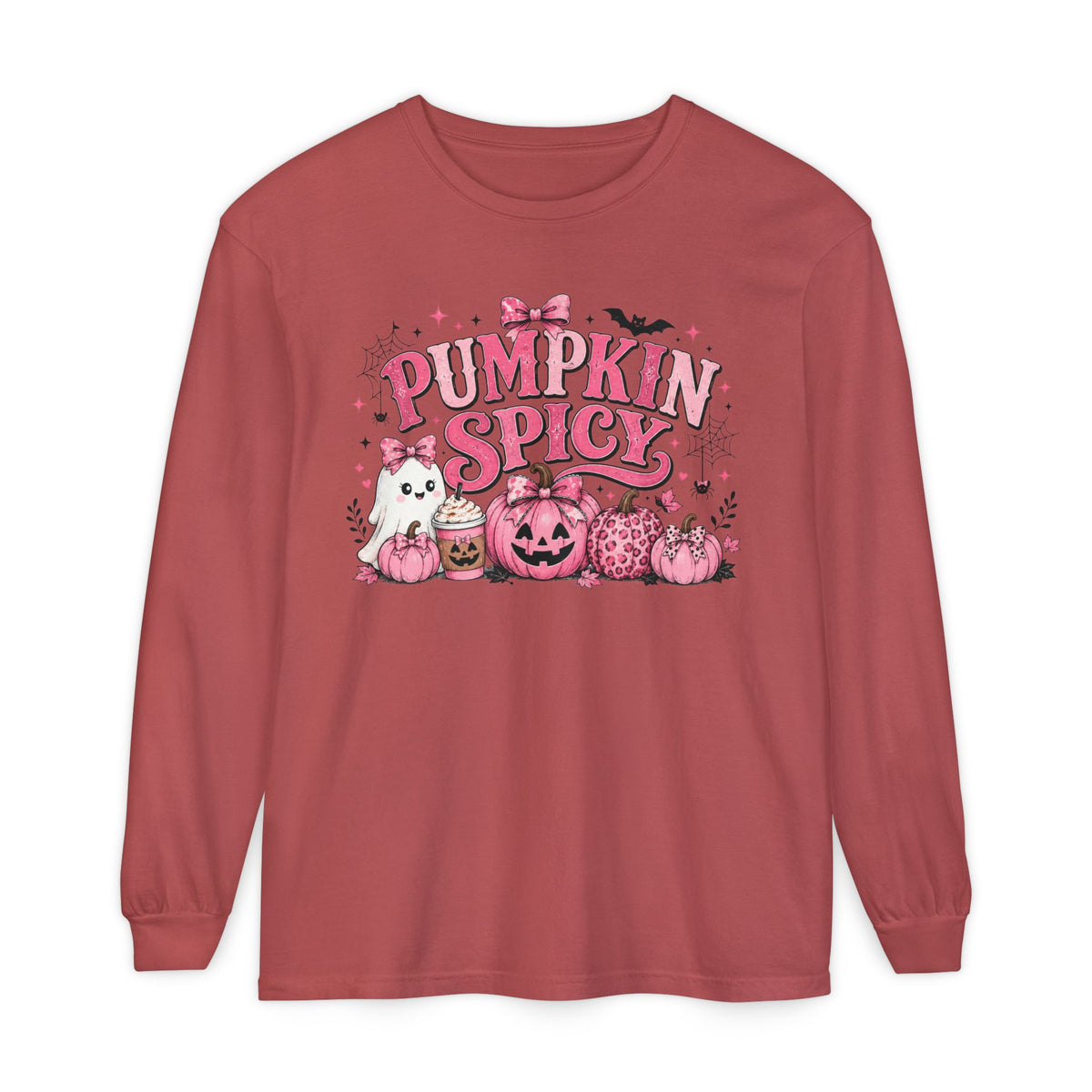 Pumpkin Spicy Long Sleeve Tee — Cute Pink Halloween Pumpkin Design