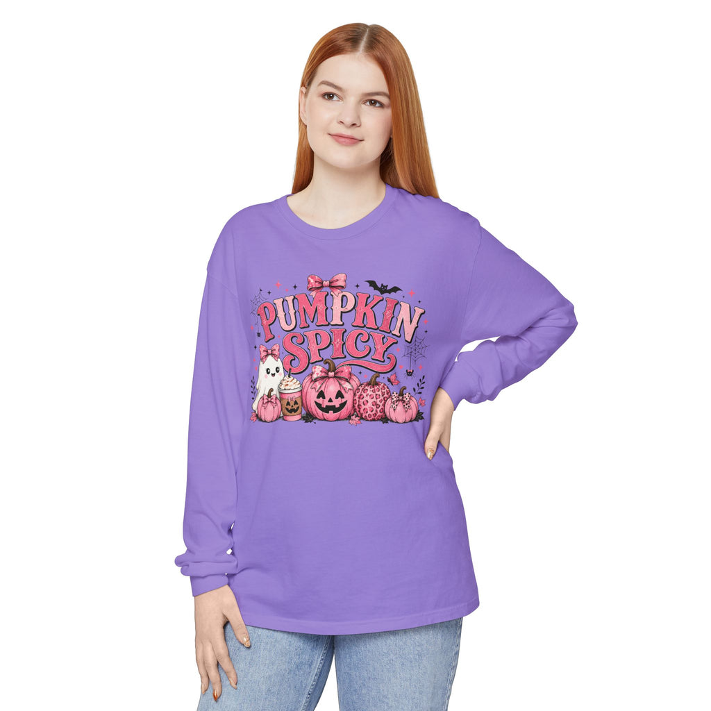 Pumpkin Spicy Long Sleeve Tee — Cute Pink Halloween Pumpkin Design