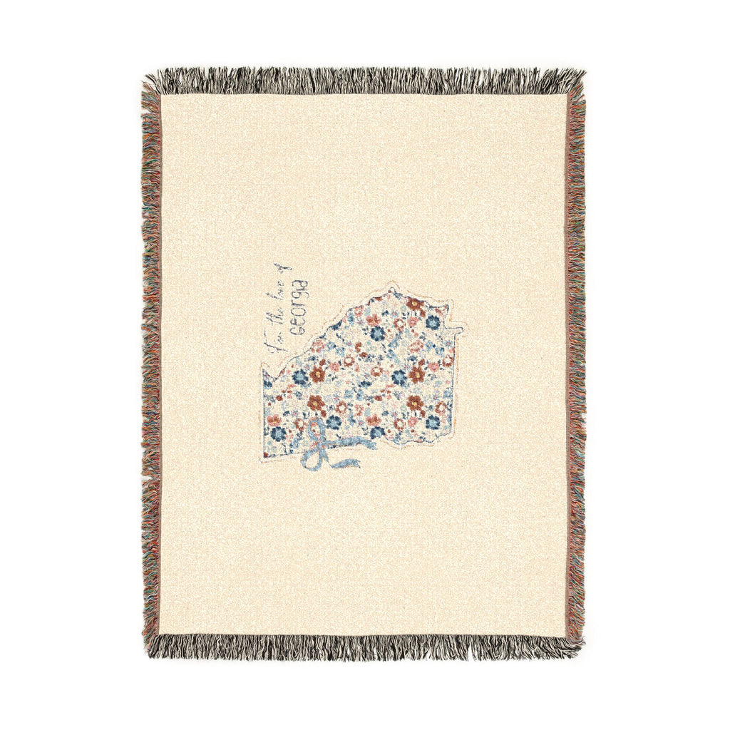 Georgia Floral Map Woven Blanket — State Map Throw with 'Peach State' Design