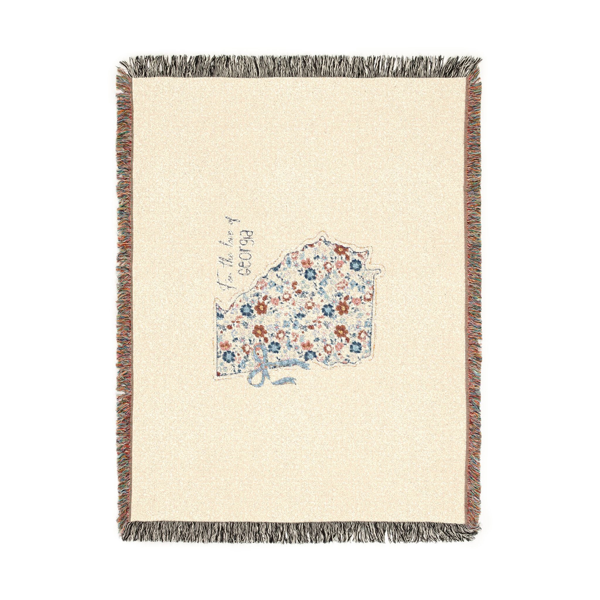 Georgia Floral Map Woven Blanket — State Map Throw with 'Peach State' Design