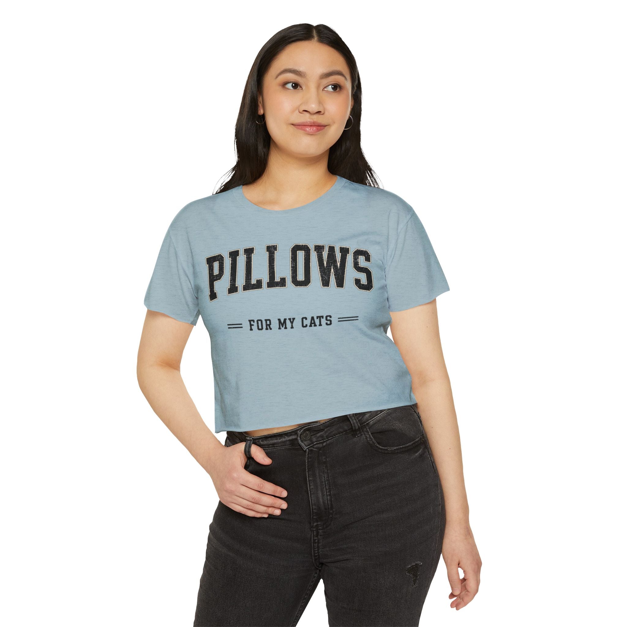 Cat Lover Crop Top — “PILLOWS FOR MY CATS” Graphic Festival Tee