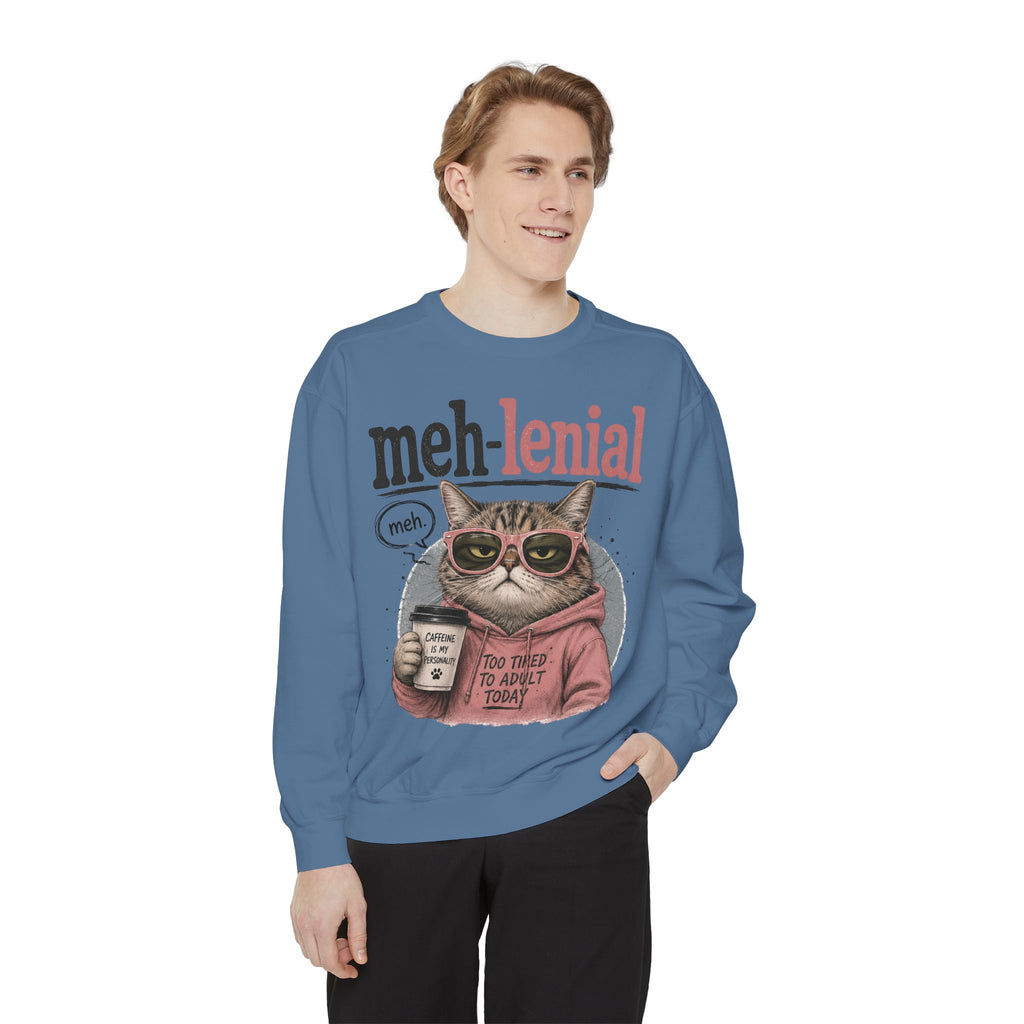 Meh-lenial Cat Sweatshirt — Funny Millennial Humor Pullover