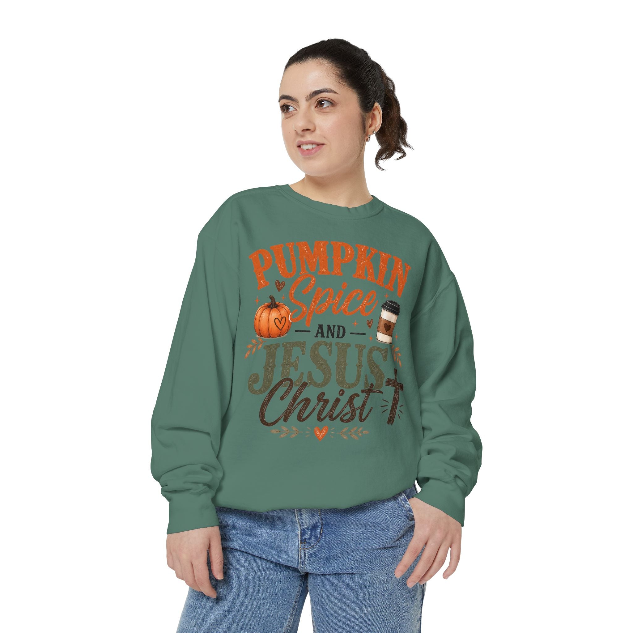 Pumpkin Spice and Jesus Christ Sweatshirt — Fall Christian Comfort Crewneck