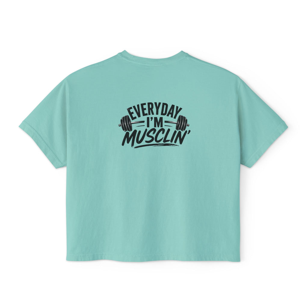 Everyday I'm Musclin' Women's Boxy Tee — Motivational Gym Crop Top (Back: "This is Your Sign — You Got This, Keep Going")