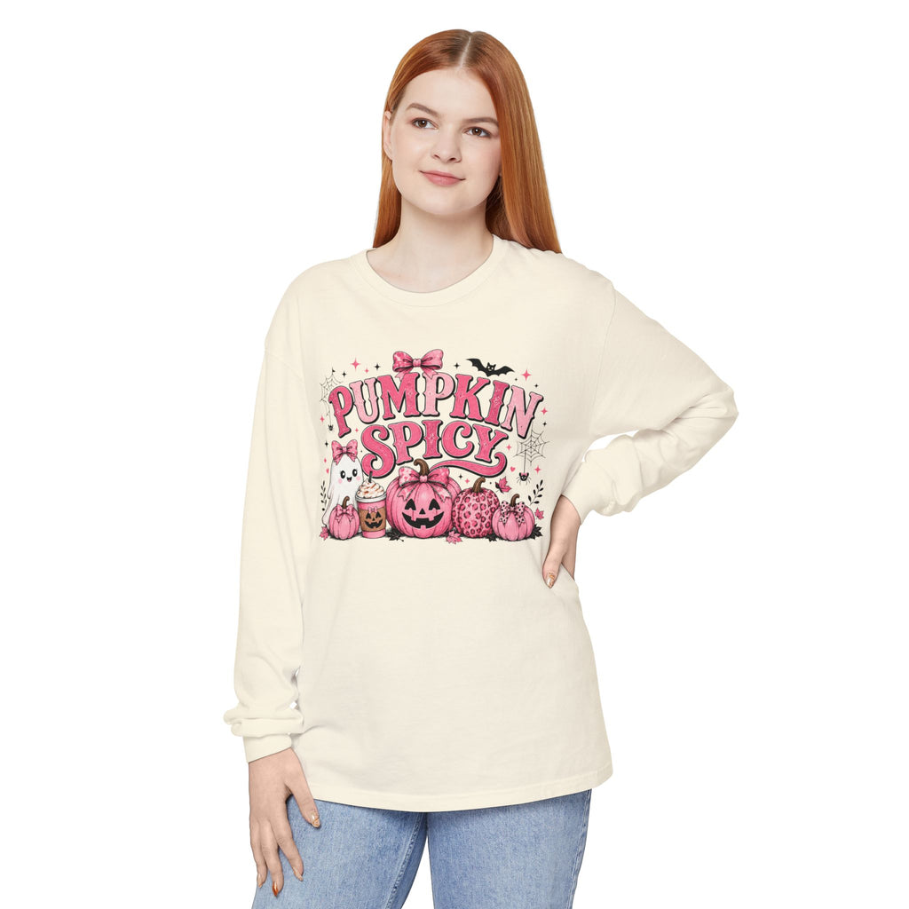 Pumpkin Spicy Long Sleeve Tee — Cute Pink Halloween Pumpkin Design