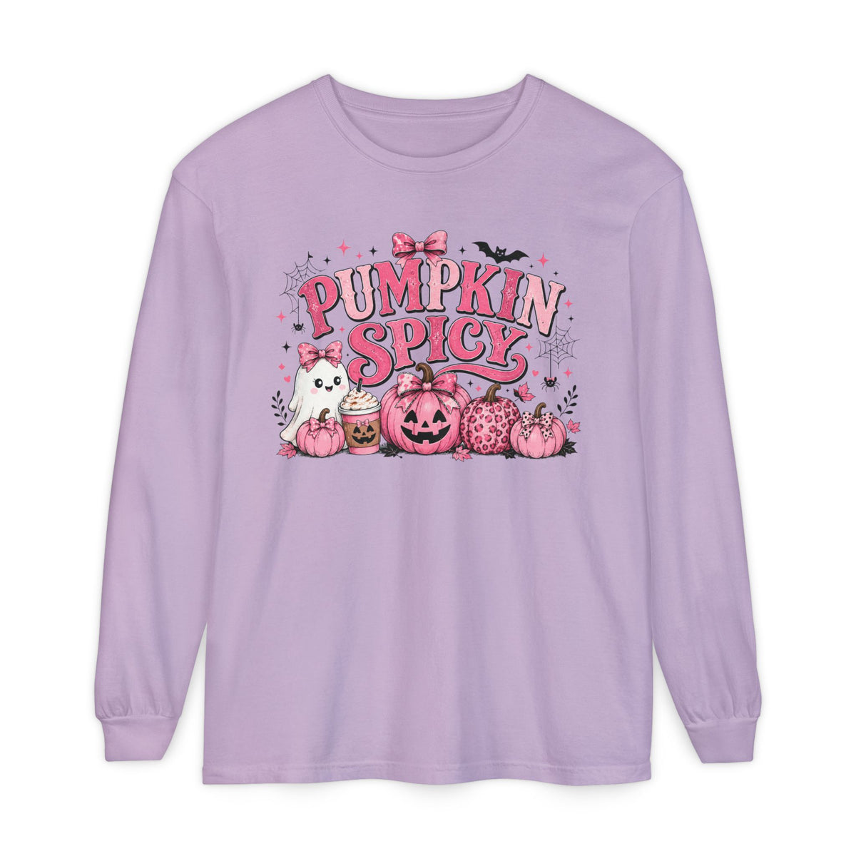 Pumpkin Spicy Long Sleeve Tee — Cute Pink Halloween Pumpkin Design