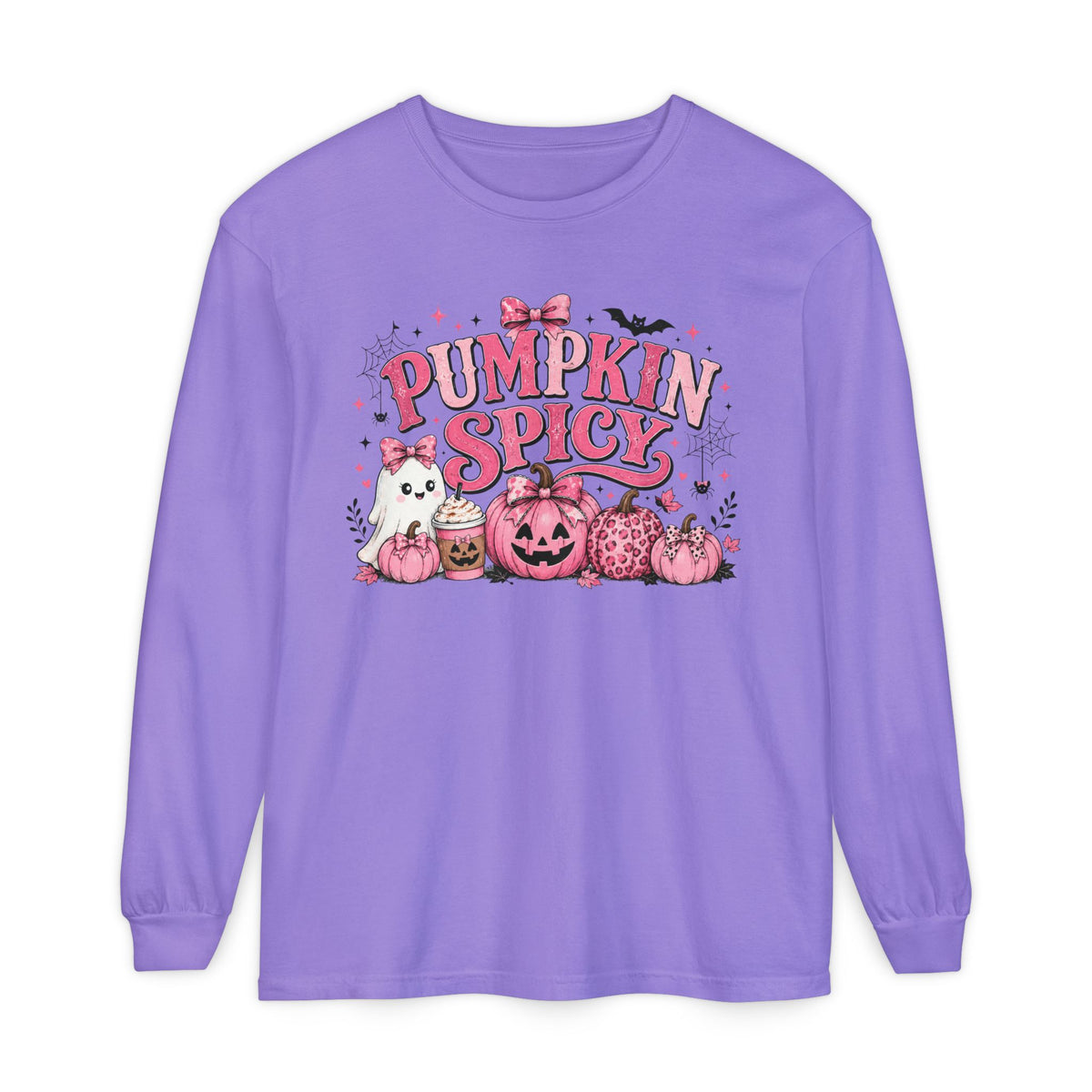 Pumpkin Spicy Long Sleeve Tee — Cute Pink Halloween Pumpkin Design