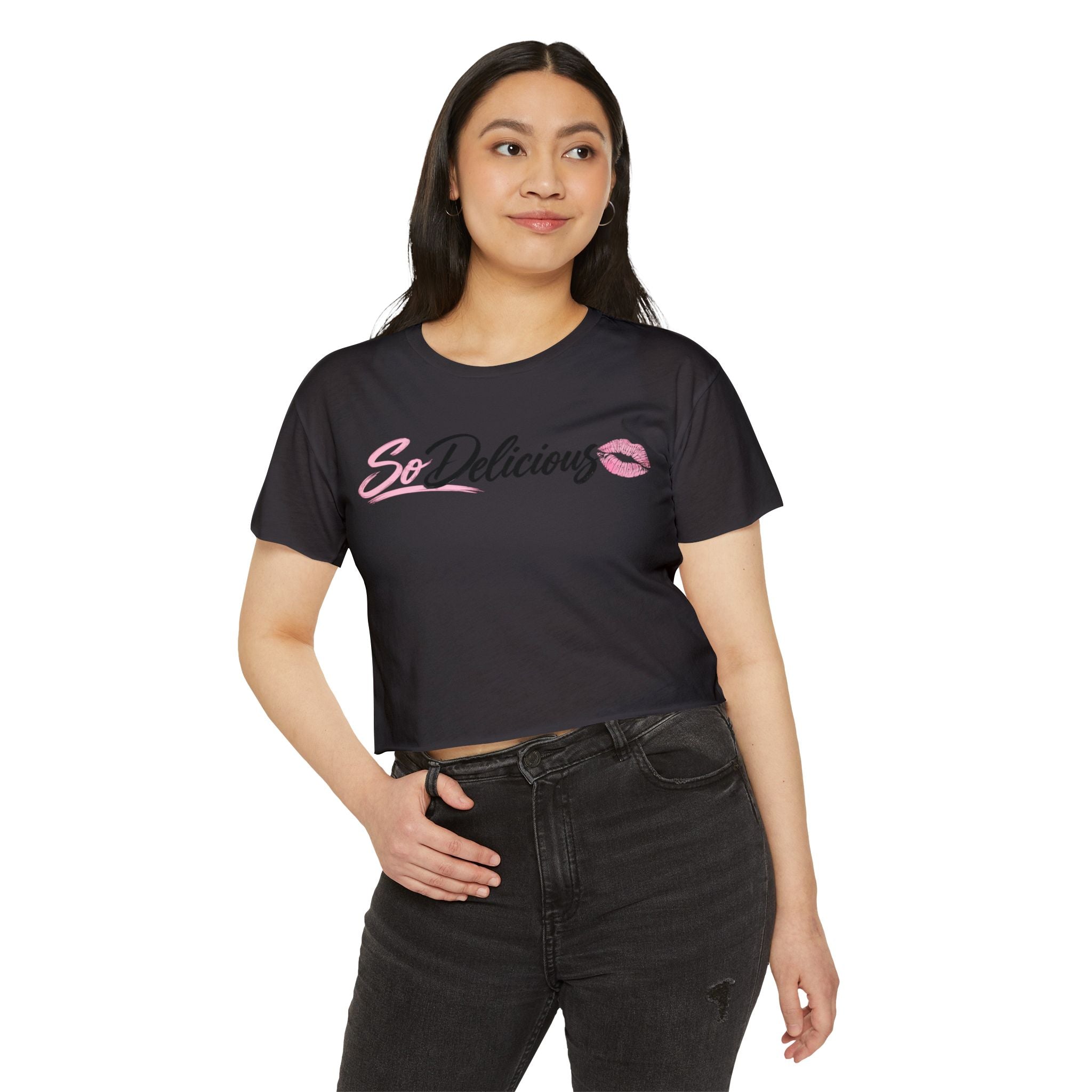 Women's Festival Crop Top — "So Delicious" Front & "I'll Be Up The Gym" Fitness Graphic Crop