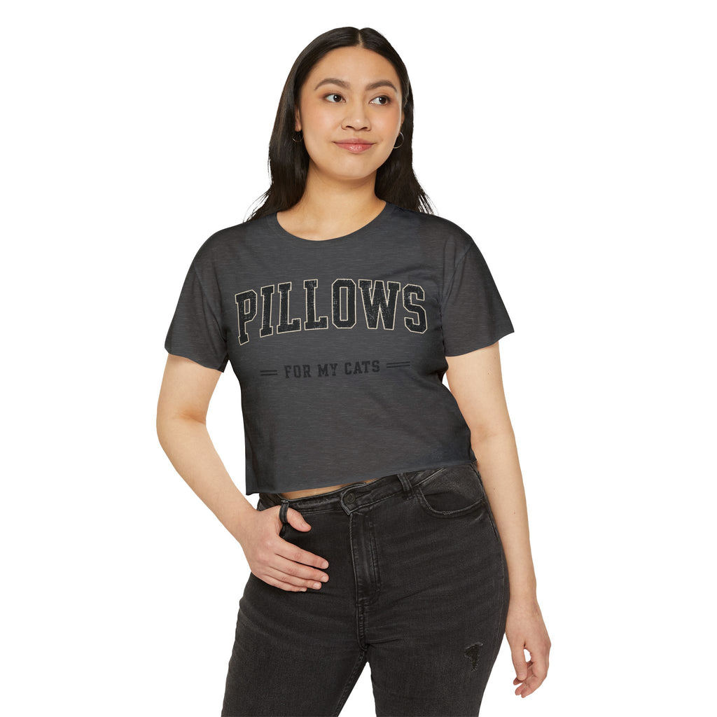 Cat Lover Crop Top — “PILLOWS FOR MY CATS” Graphic Festival Tee