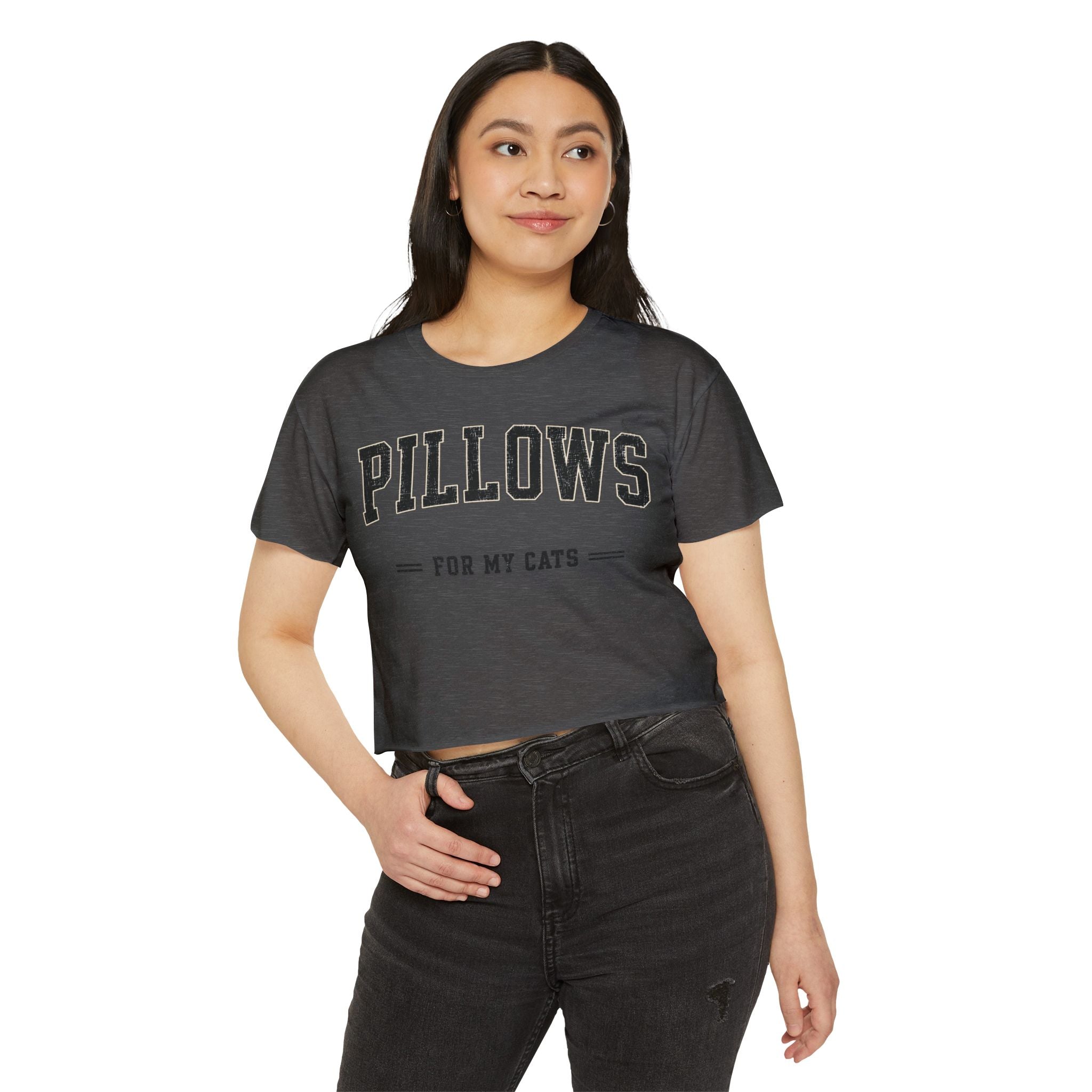 Cat Lover Crop Top — “PILLOWS FOR MY CATS” Graphic Festival Tee