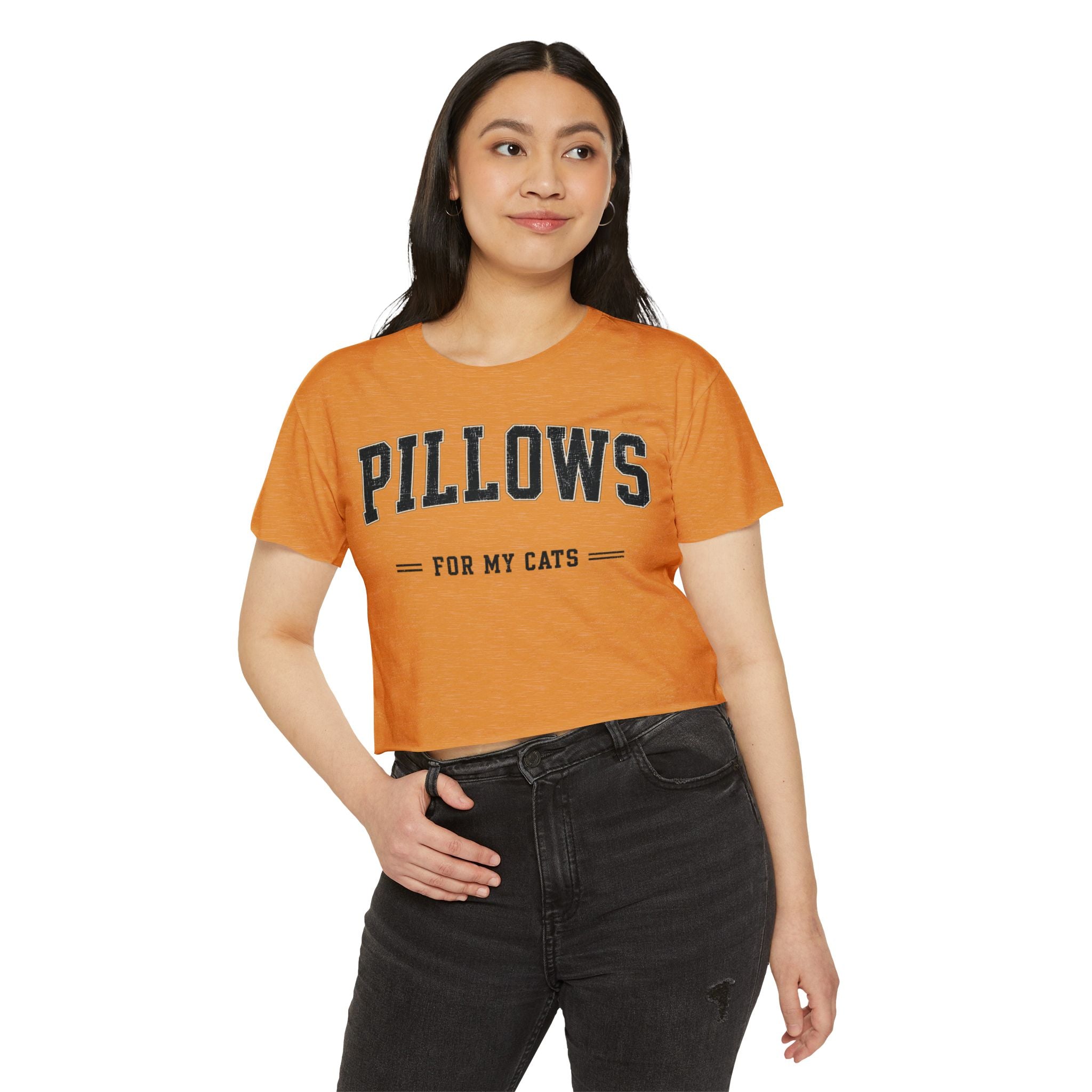 Cat Lover Crop Top — “PILLOWS FOR MY CATS” Graphic Festival Tee