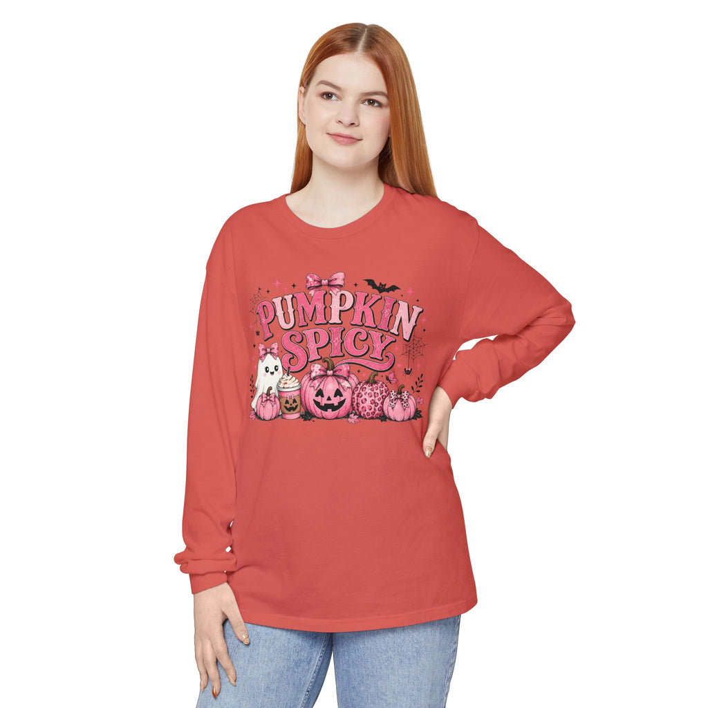 Pumpkin Spicy Long Sleeve Tee — Cute Pink Halloween Pumpkin Design