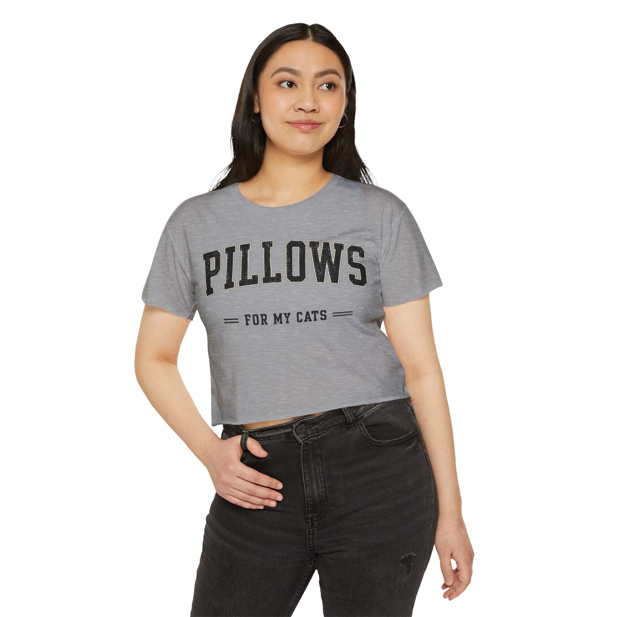 Cat Lover Crop Top — “PILLOWS FOR MY CATS” Graphic Festival Tee