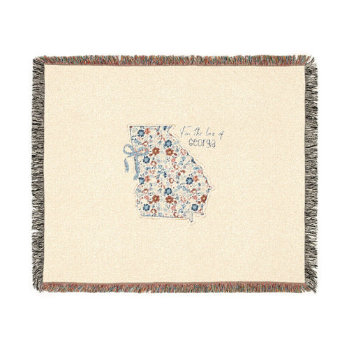 Georgia Floral Map Woven Blanket — State Map Throw with 'Peach State' Design