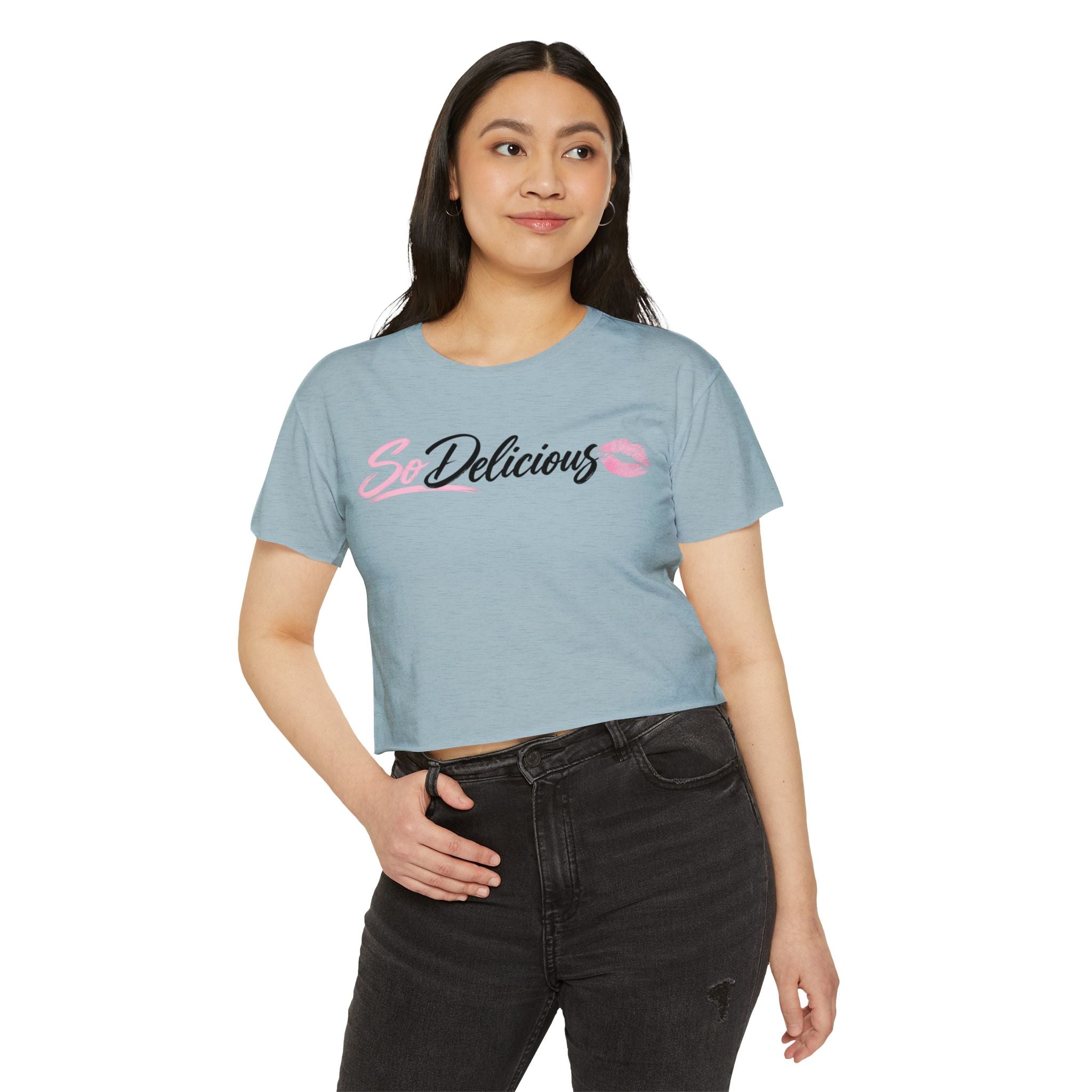 Women's Festival Crop Top — "So Delicious" Front & "I'll Be Up The Gym" Fitness Graphic Crop