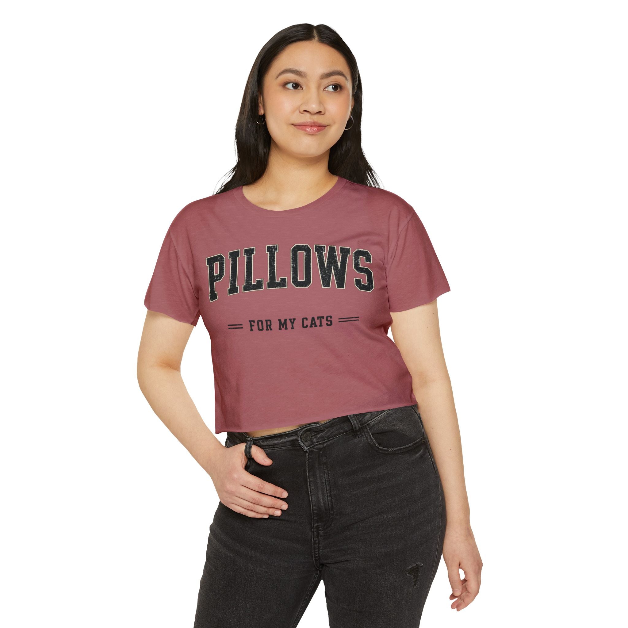 Cat Lover Crop Top — “PILLOWS FOR MY CATS” Graphic Festival Tee
