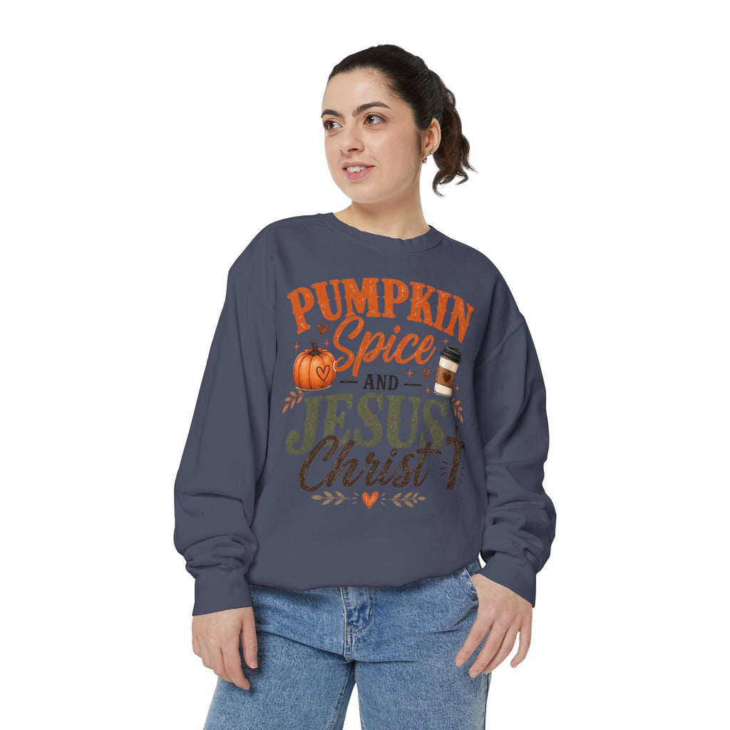 Pumpkin Spice and Jesus Christ Sweatshirt — Fall Christian Comfort Crewneck