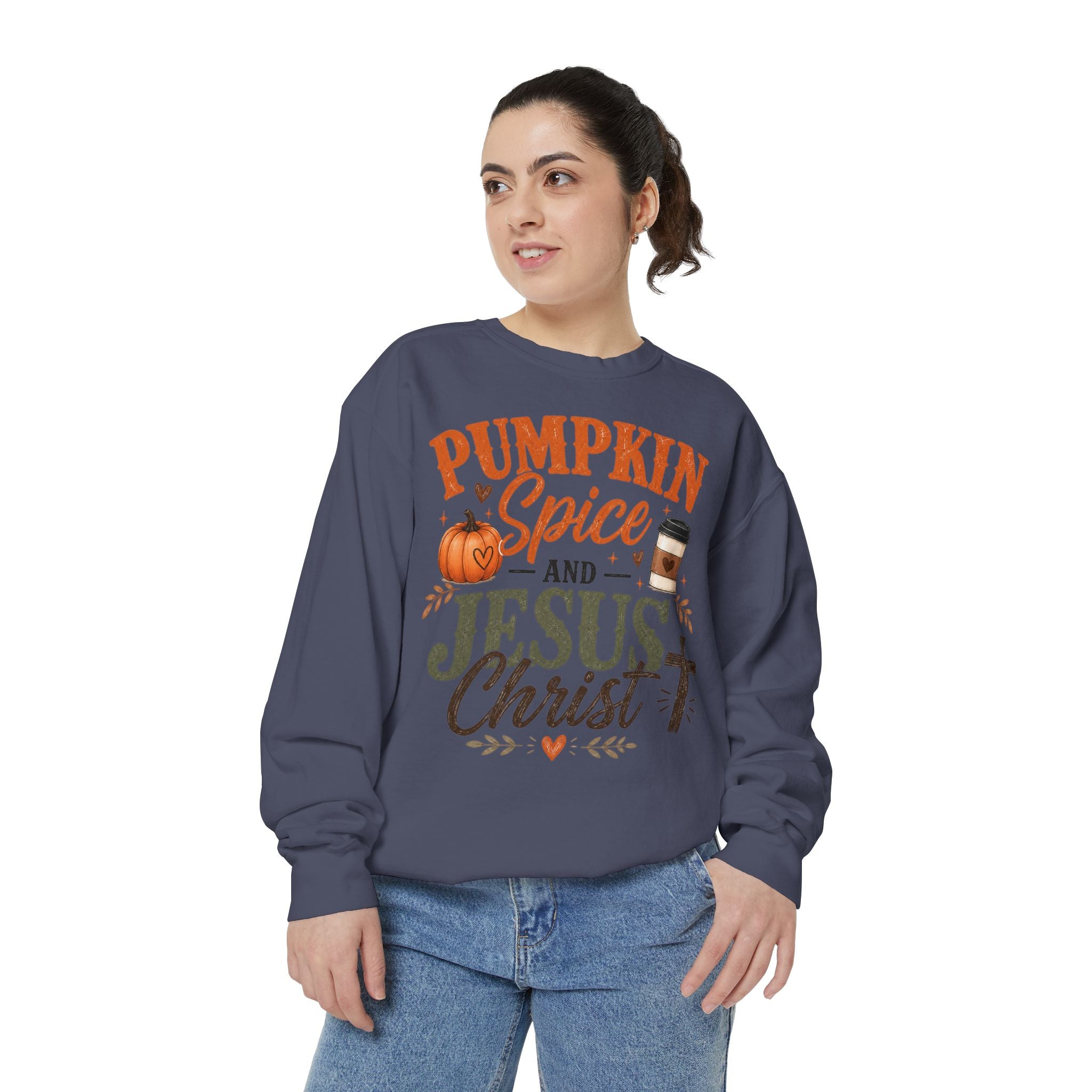 Pumpkin Spice and Jesus Christ Sweatshirt — Fall Christian Comfort Crewneck