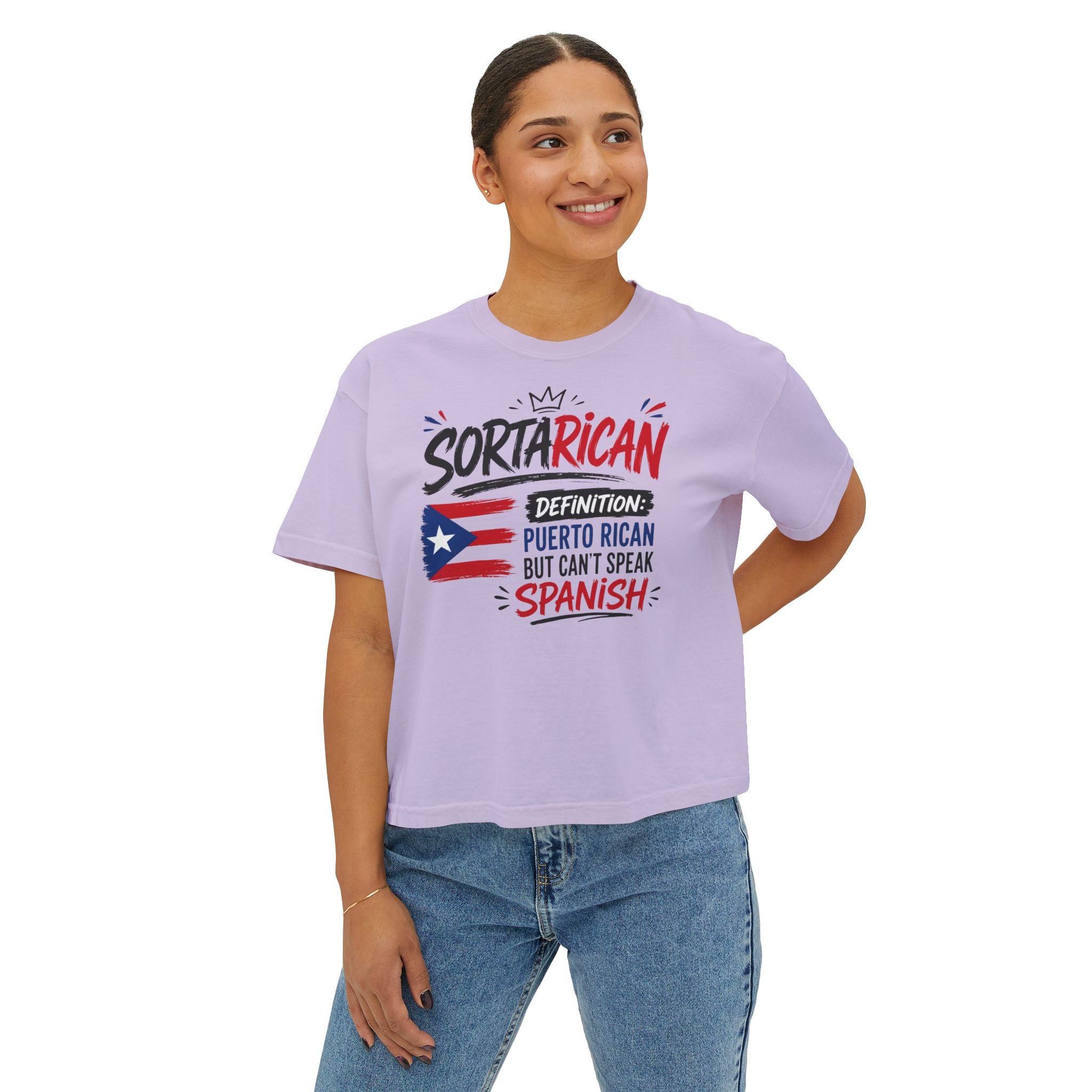 Sorta Rican Boxy Tee — "Sortarican: Puerto Rican but Can't Speak Spanish" Casual Pride T‑Shirt