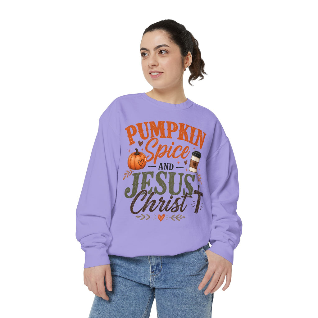 Pumpkin Spice and Jesus Christ Sweatshirt — Fall Christian Comfort Crewneck