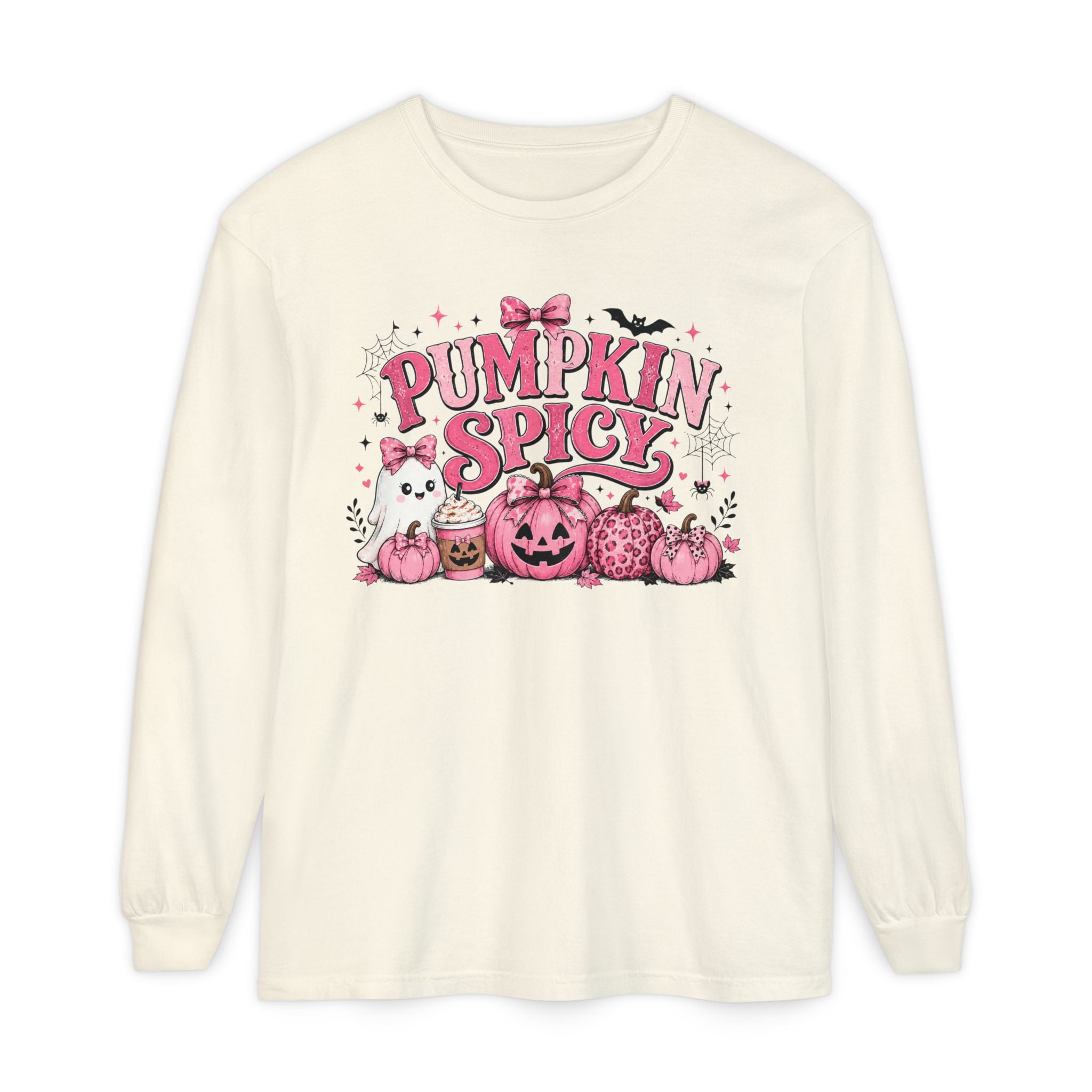 Pumpkin Spicy Long Sleeve Tee — Cute Pink Halloween Pumpkin Design