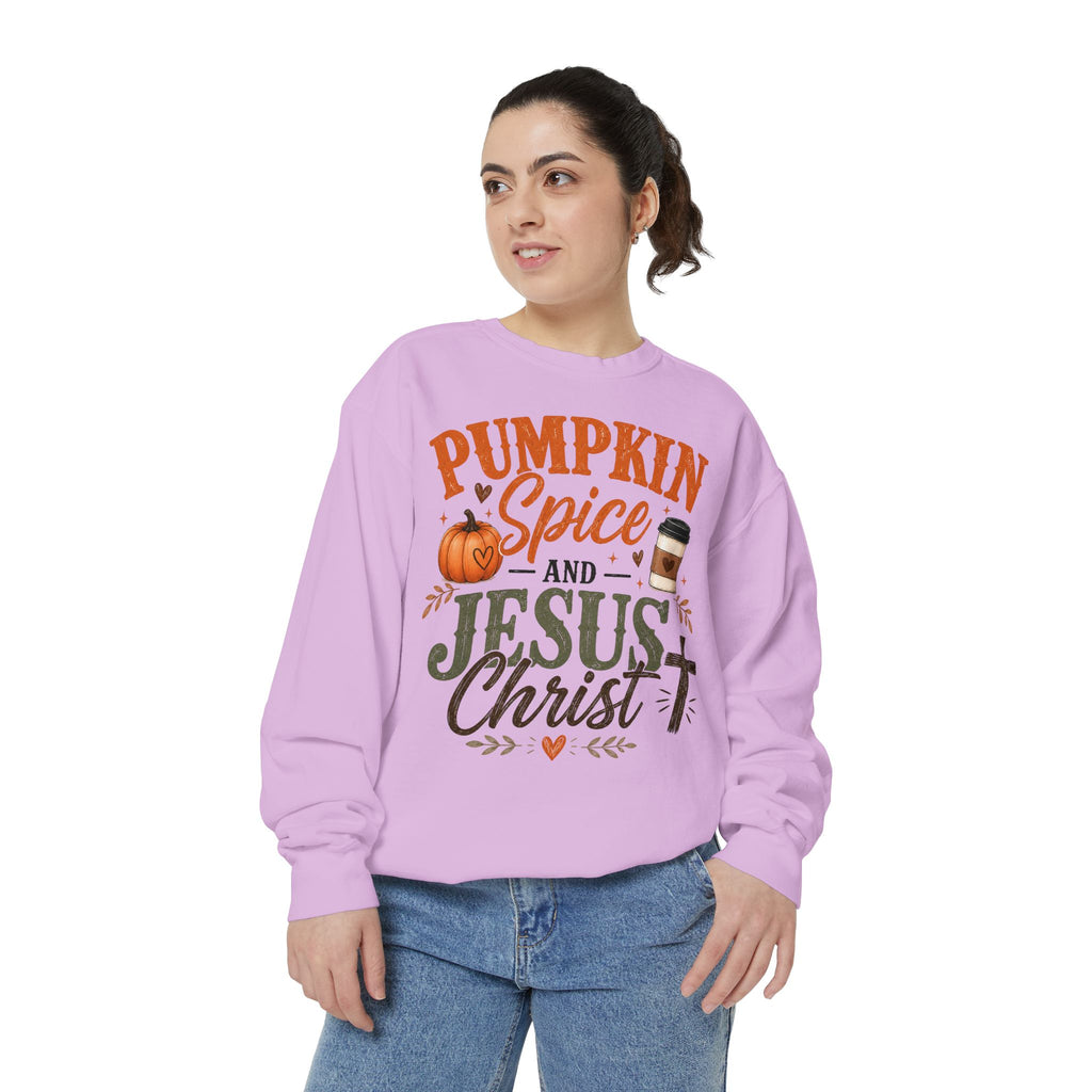 Pumpkin Spice and Jesus Christ Sweatshirt — Fall Christian Comfort Crewneck