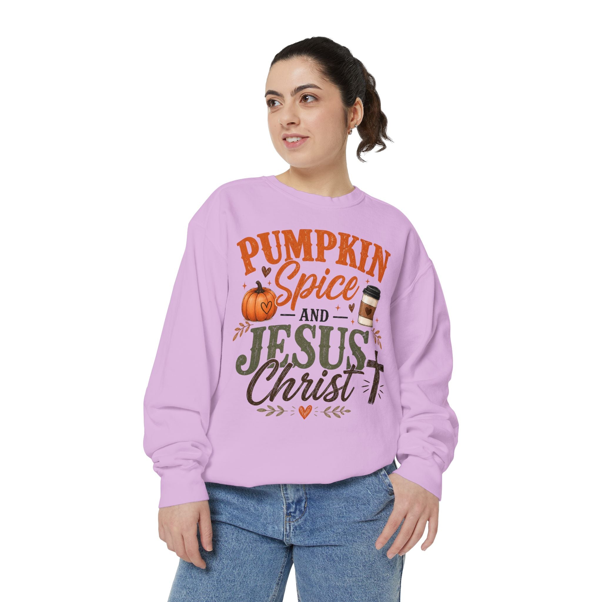 Pumpkin Spice and Jesus Christ Sweatshirt — Fall Christian Comfort Crewneck