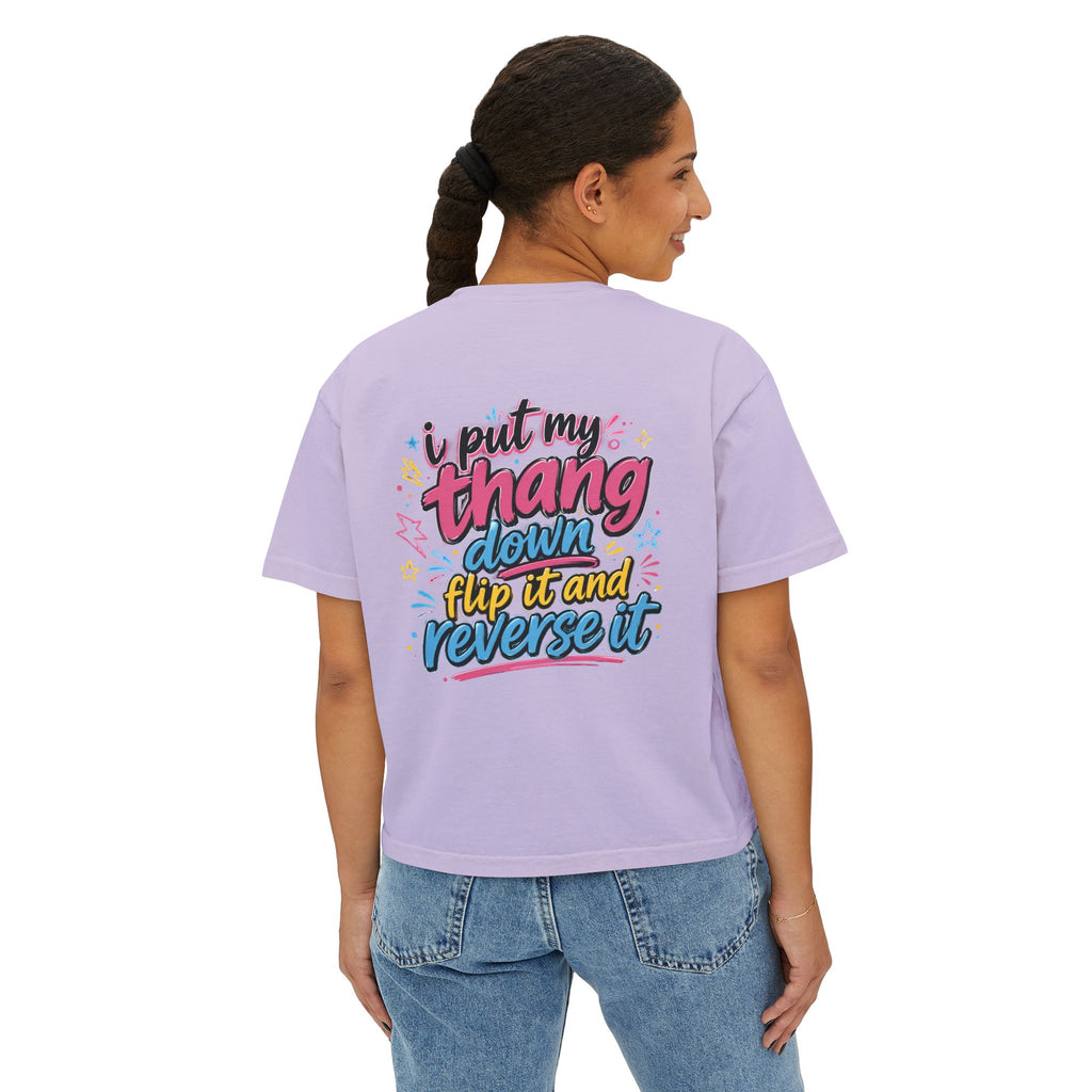 Work It! Women's Boxy Tee — Retro Motivational Graphic "I Put My Thang Down"