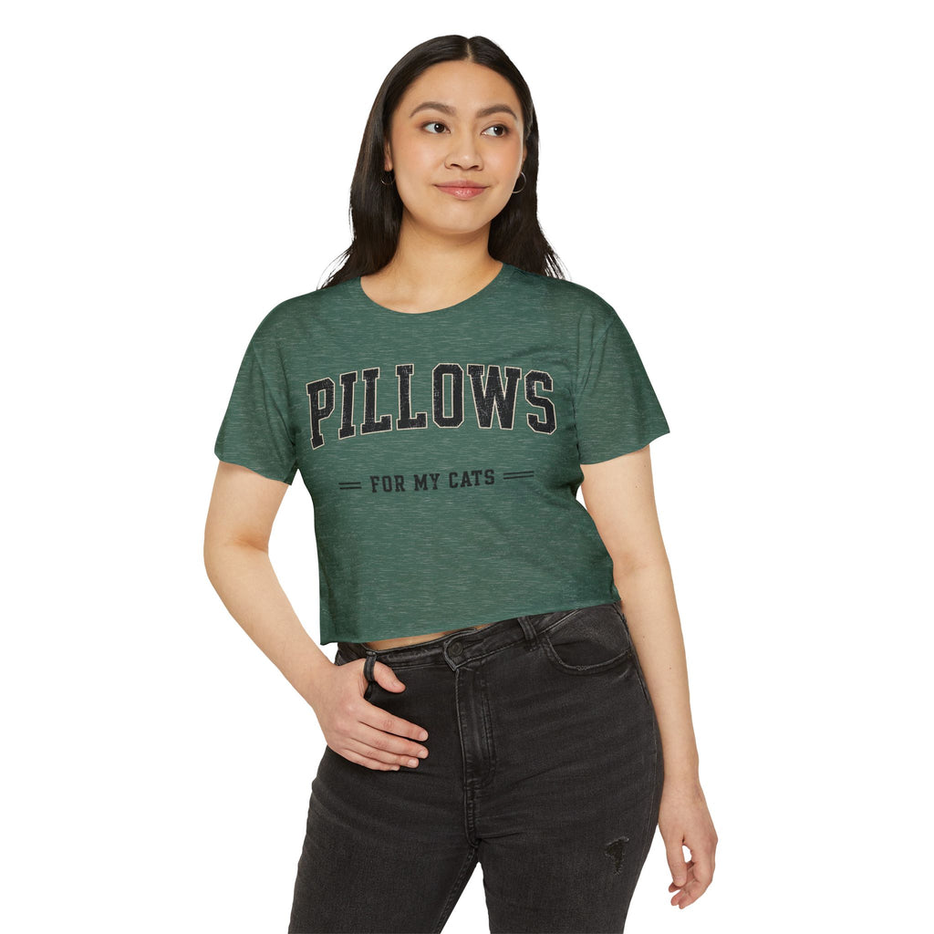 Cat Lover Crop Top — “PILLOWS FOR MY CATS” Graphic Festival Tee