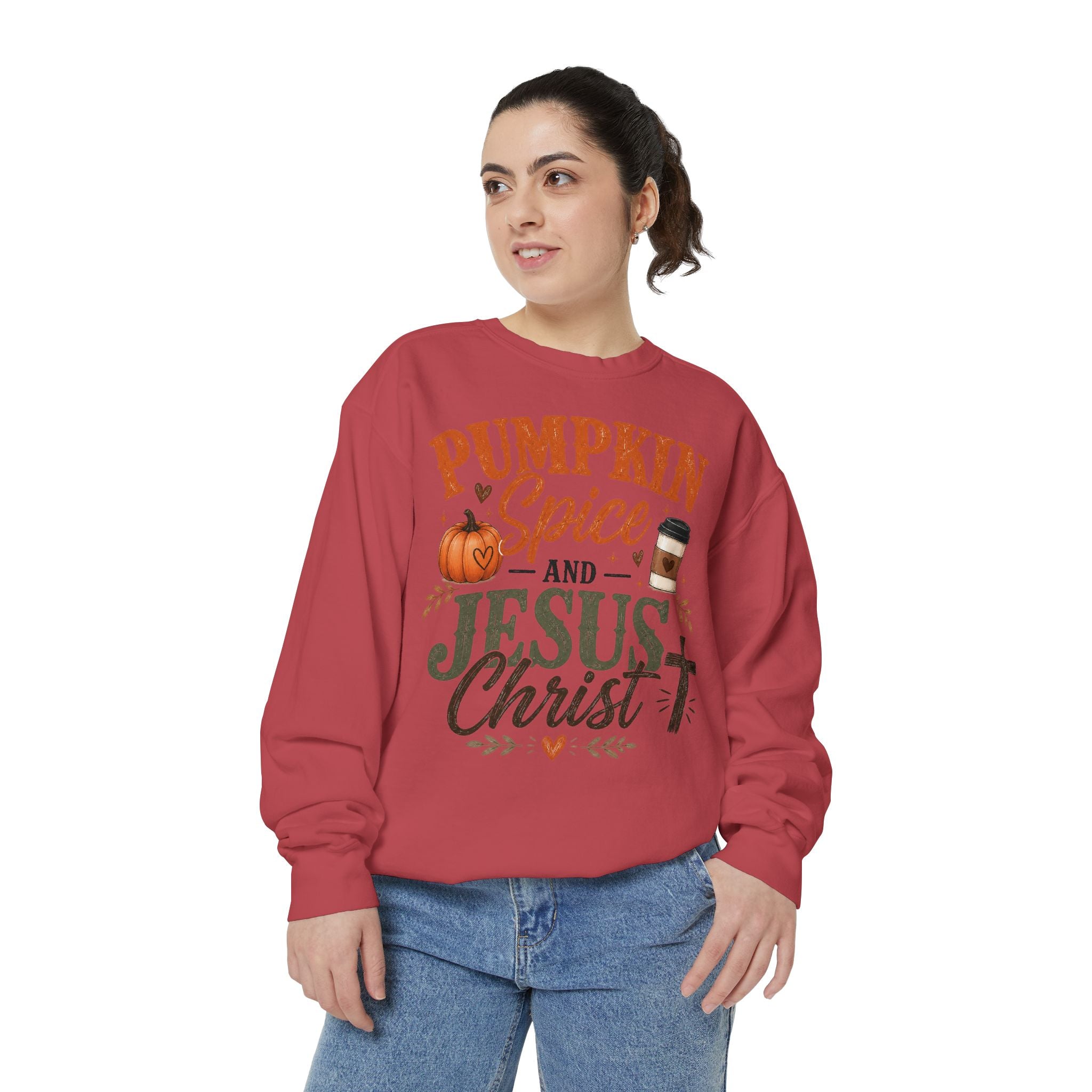 Pumpkin Spice and Jesus Christ Sweatshirt — Fall Christian Comfort Crewneck
