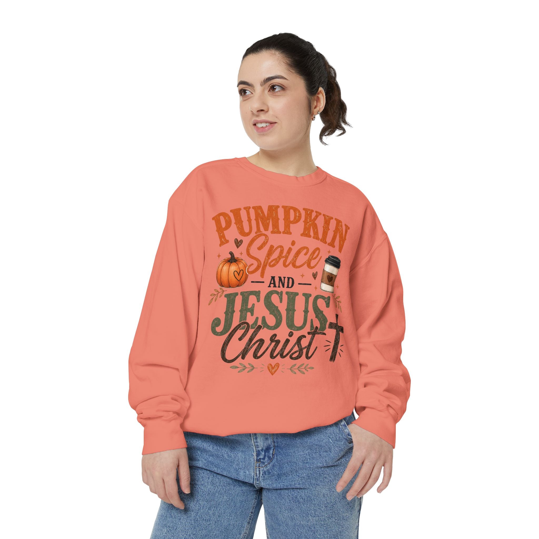 Pumpkin Spice and Jesus Christ Sweatshirt — Fall Christian Comfort Crewneck