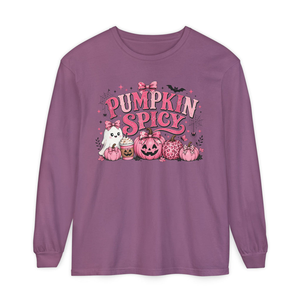 Pumpkin Spicy Long Sleeve Tee — Cute Pink Halloween Pumpkin Design