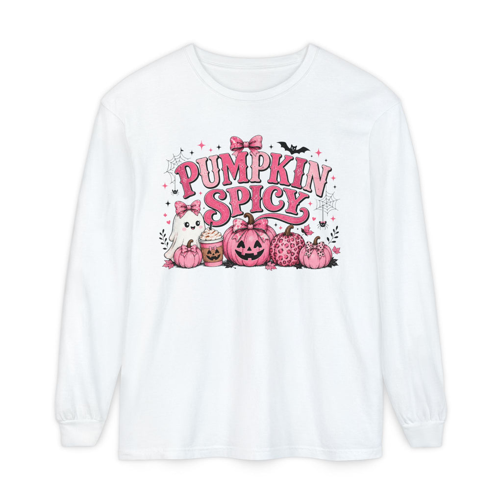 Pumpkin Spicy Long Sleeve Tee — Cute Pink Halloween Pumpkin Design