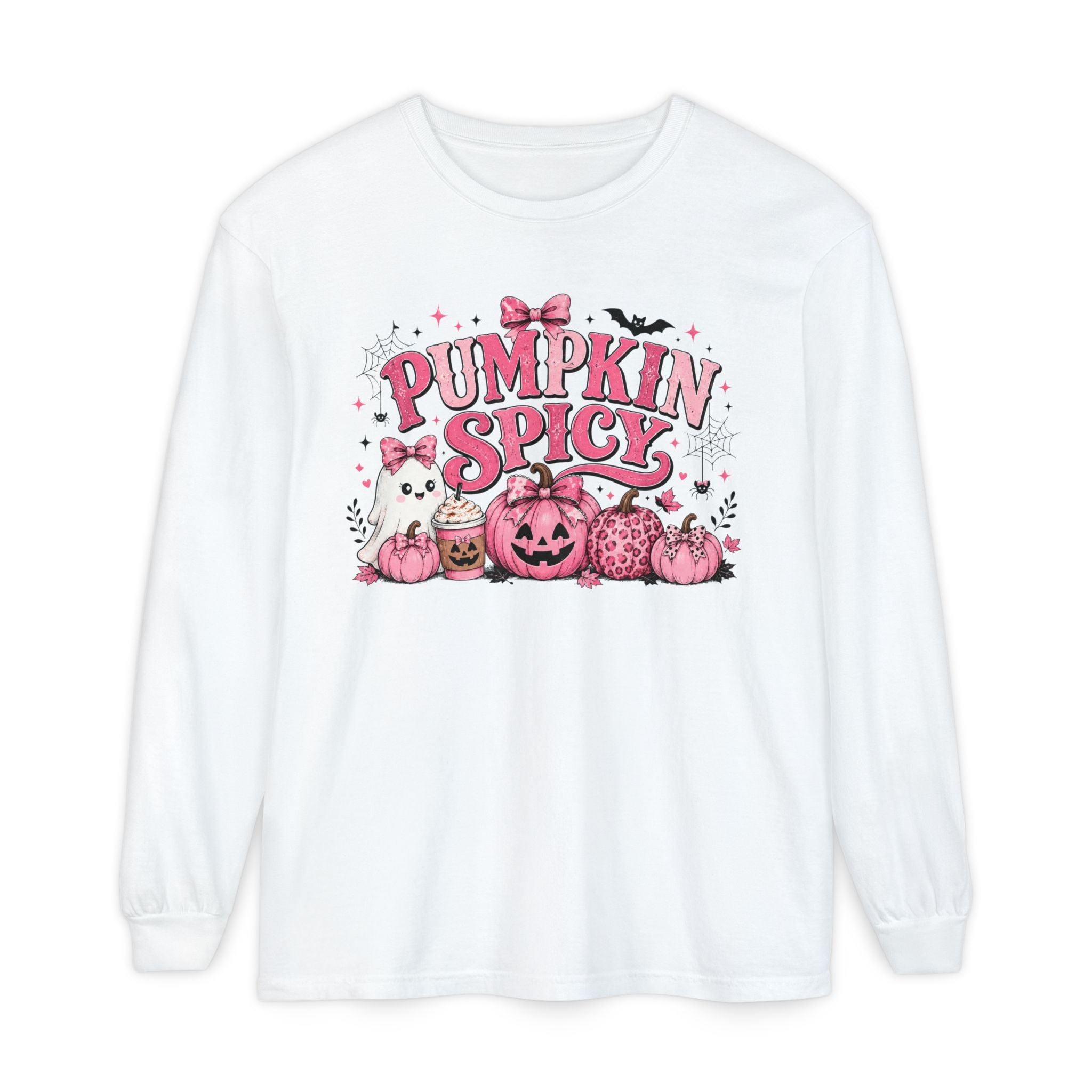 Pumpkin Spicy Long Sleeve Tee — Cute Pink Halloween Pumpkin Design