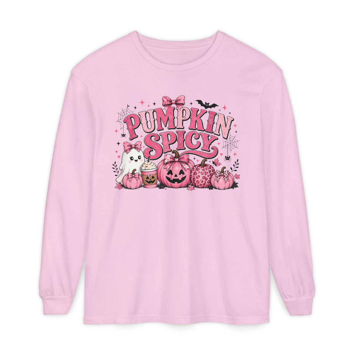 Pumpkin Spicy Long Sleeve Tee — Cute Pink Halloween Pumpkin Design