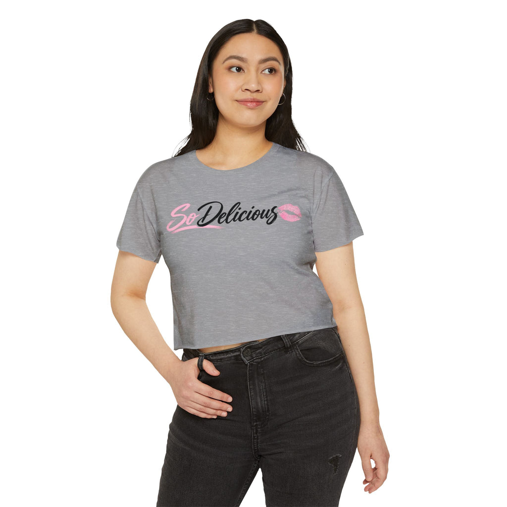 Women's Festival Crop Top — "So Delicious" Front & "I'll Be Up The Gym" Fitness Graphic Crop