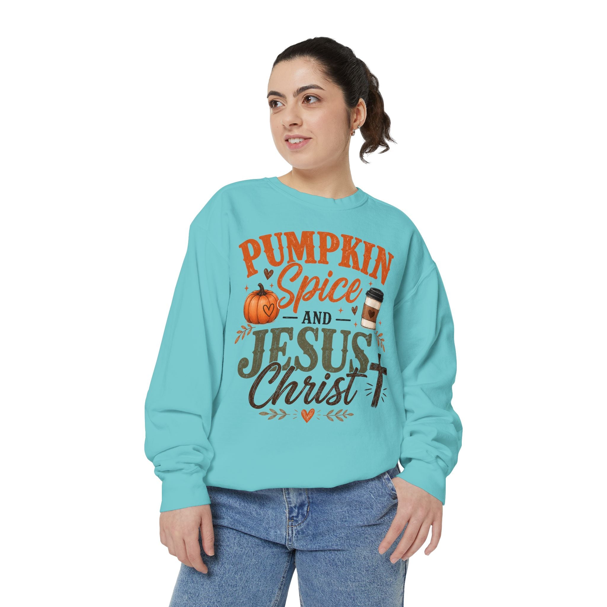 Pumpkin Spice and Jesus Christ Sweatshirt — Fall Christian Comfort Crewneck