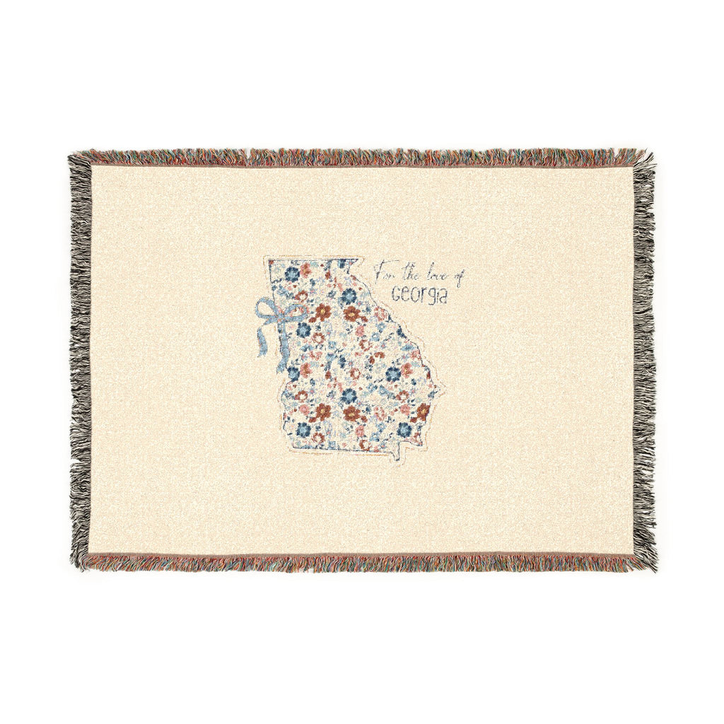 Georgia Floral Map Woven Blanket — State Map Throw with 'Peach State' Design