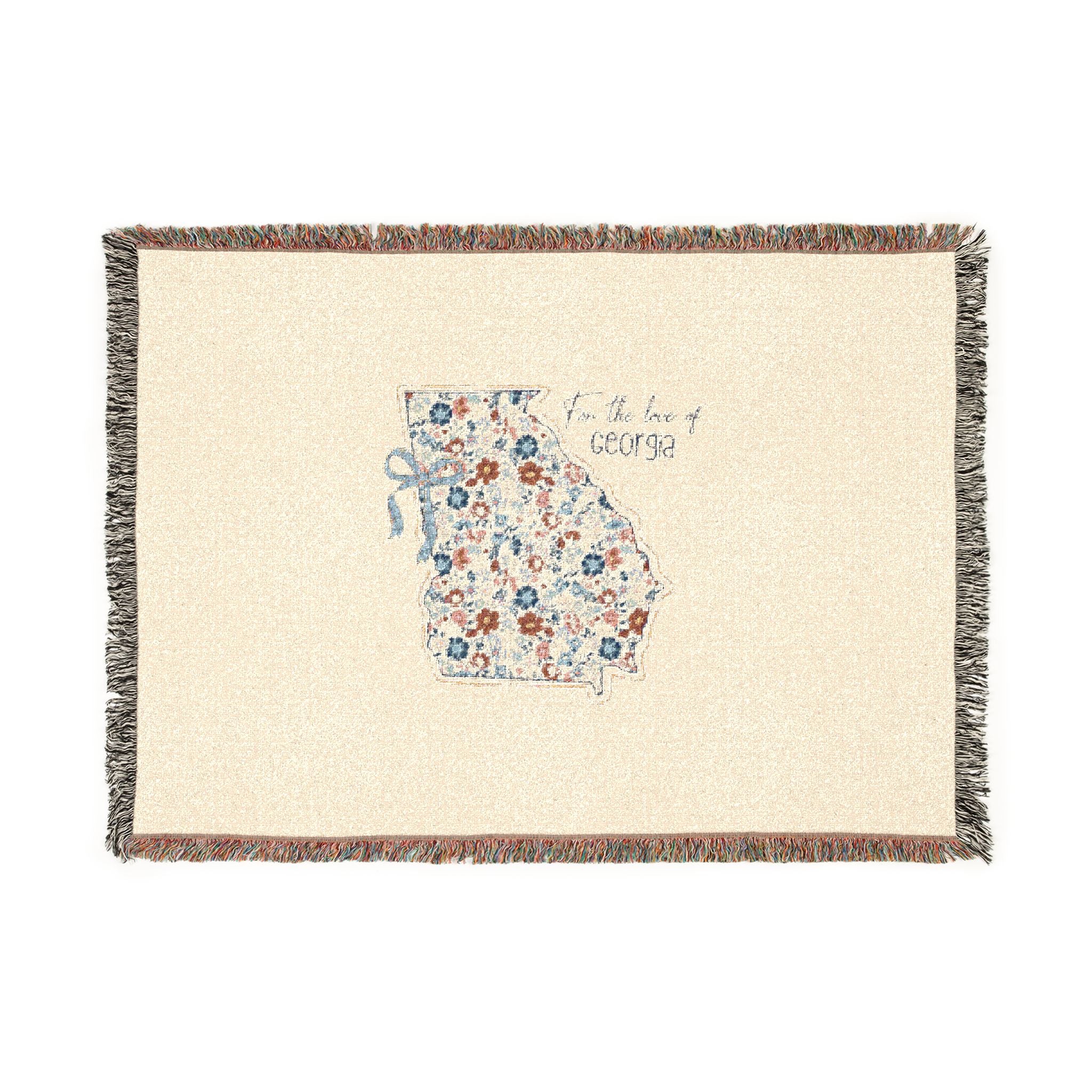 Georgia Floral Map Woven Blanket — State Map Throw with 'Peach State' Design