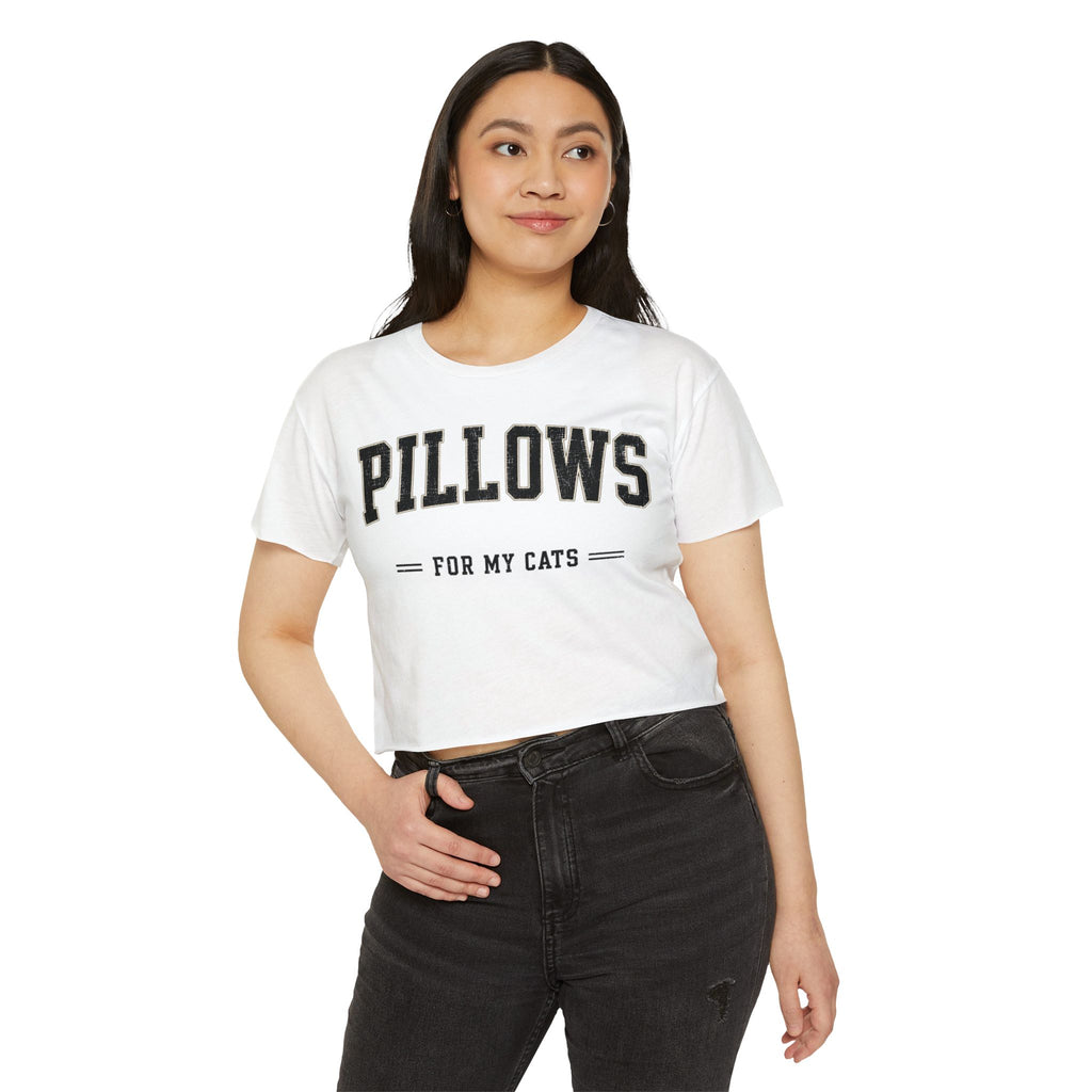 Cat Lover Crop Top — “PILLOWS FOR MY CATS” Graphic Festival Tee