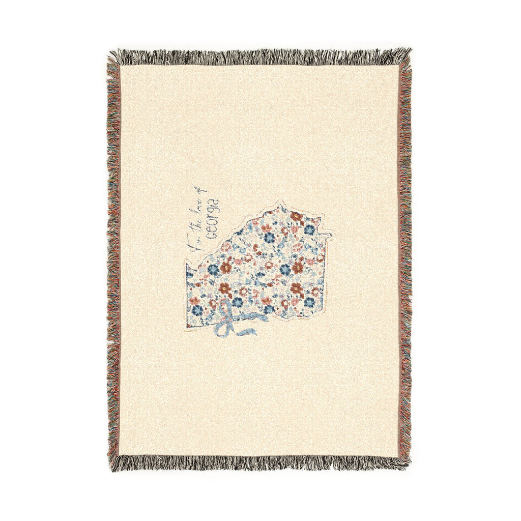 Georgia Floral Map Woven Blanket — State Map Throw with 'Peach State' Design
