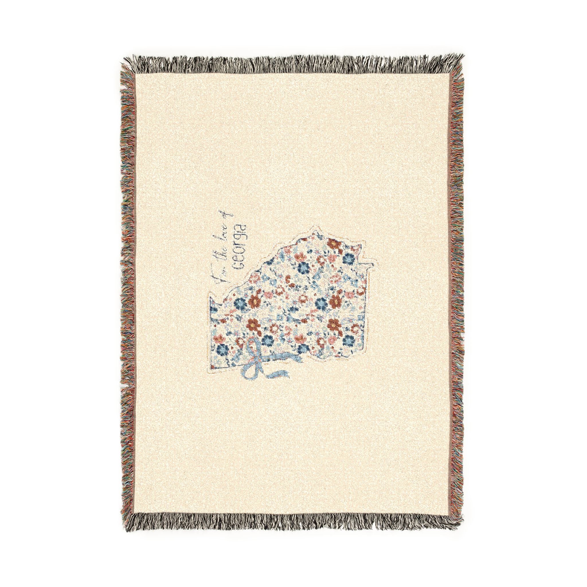Georgia Floral Map Woven Blanket — State Map Throw with 'Peach State' Design