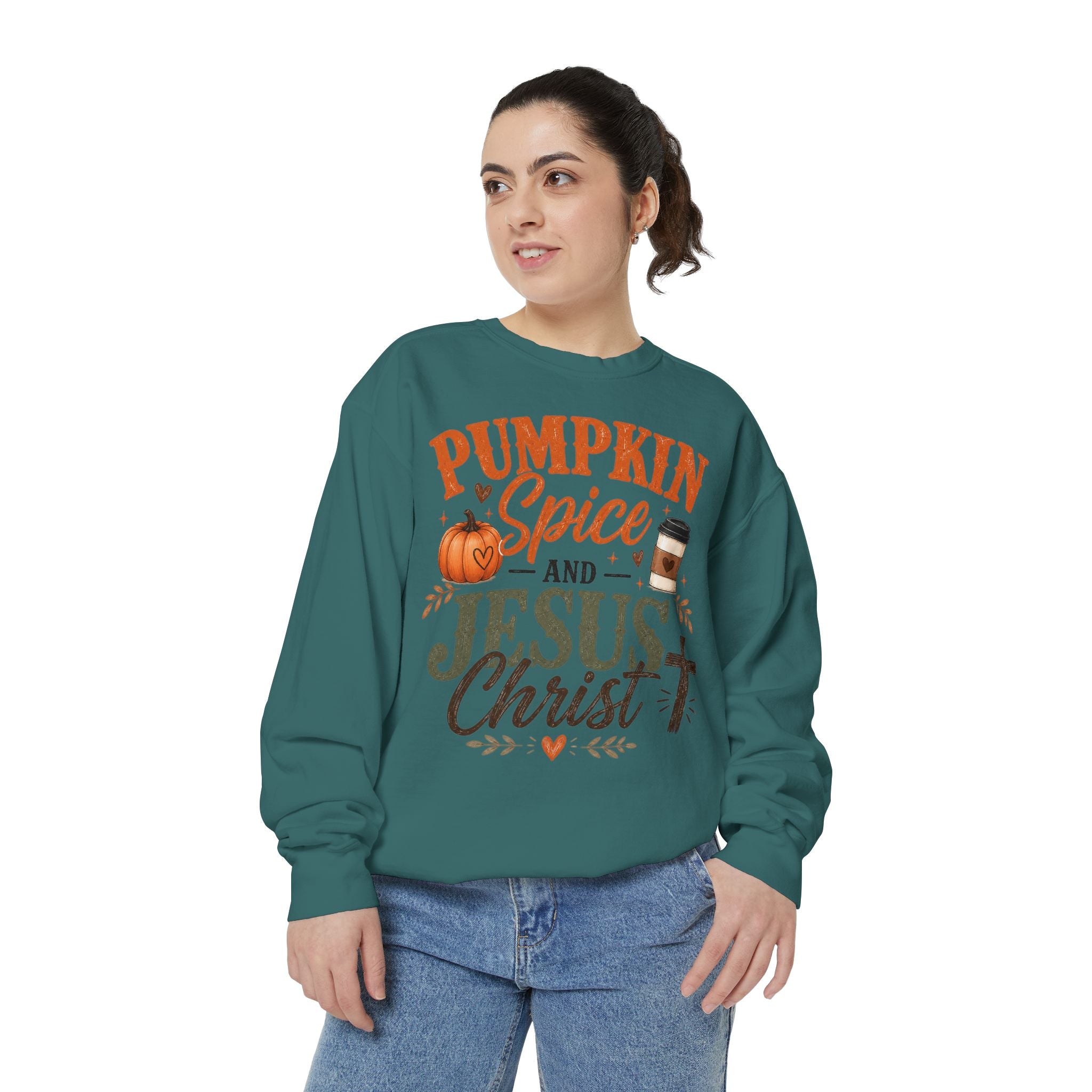 Pumpkin Spice and Jesus Christ Sweatshirt — Fall Christian Comfort Crewneck