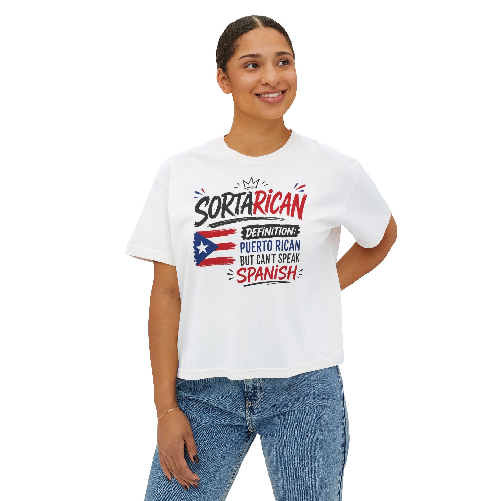 Sorta Rican Boxy Tee — "Sortarican: Puerto Rican but Can't Speak Spanish" Casual Pride T‑Shirt