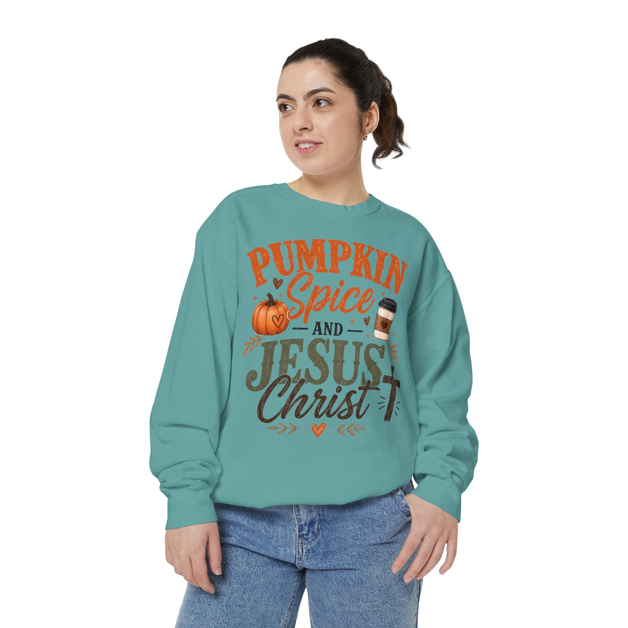Pumpkin Spice and Jesus Christ Sweatshirt — Fall Christian Comfort Crewneck