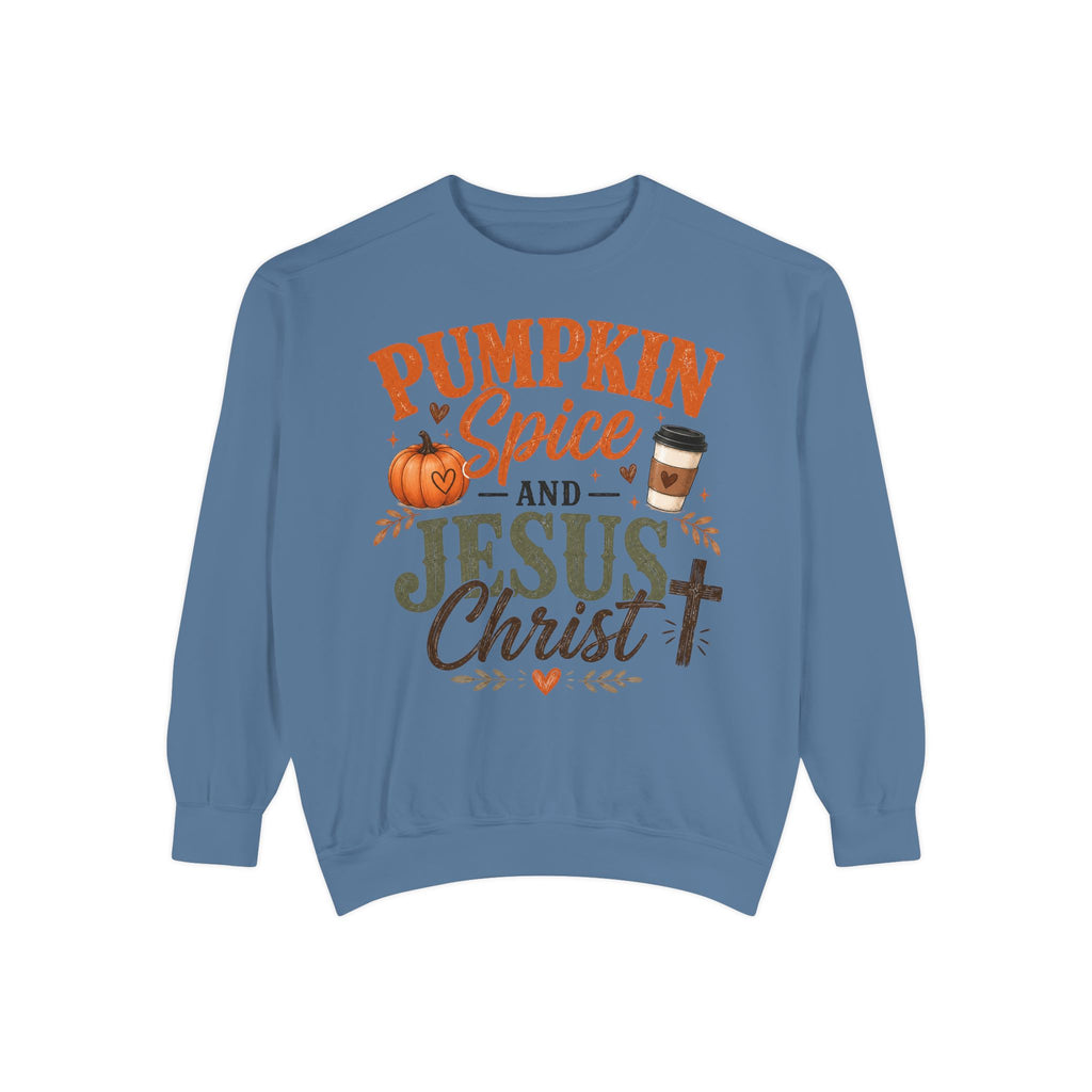 Pumpkin Spice and Jesus Christ Sweatshirt — Fall Christian Comfort Crewneck