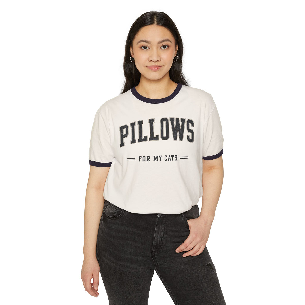 Pillows For My Cats Ringer T-Shirt — Vintage Cat Lover Tee