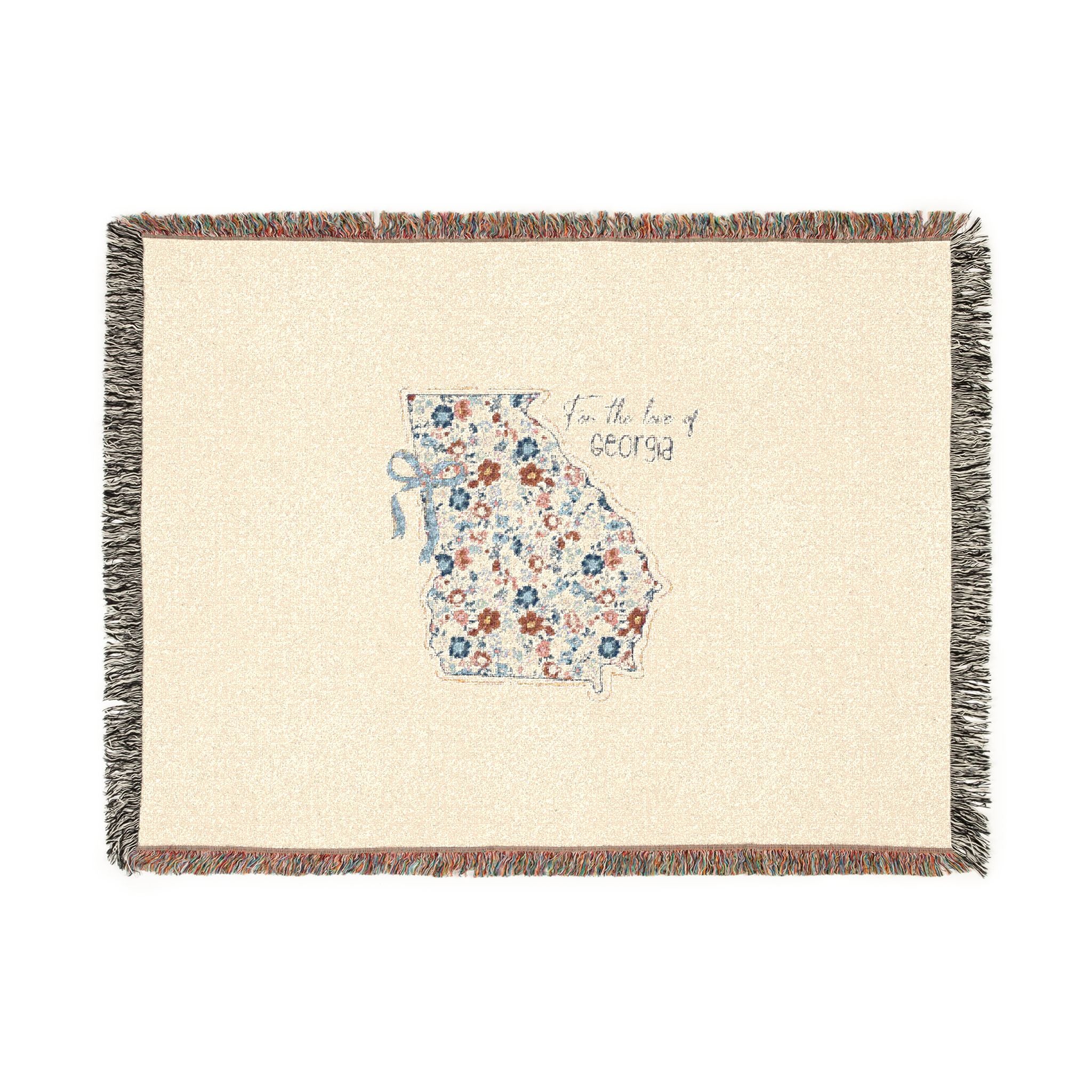 Georgia Floral Map Woven Blanket — State Map Throw with 'Peach State' Design