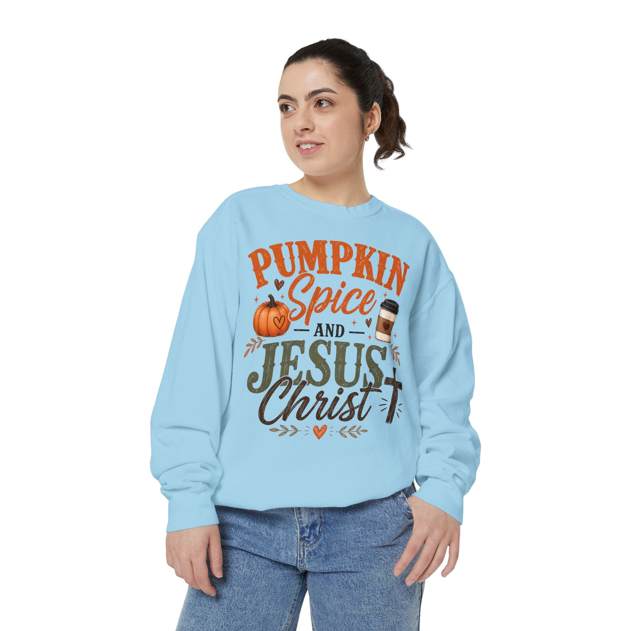 Pumpkin Spice and Jesus Christ Sweatshirt — Fall Christian Comfort Crewneck