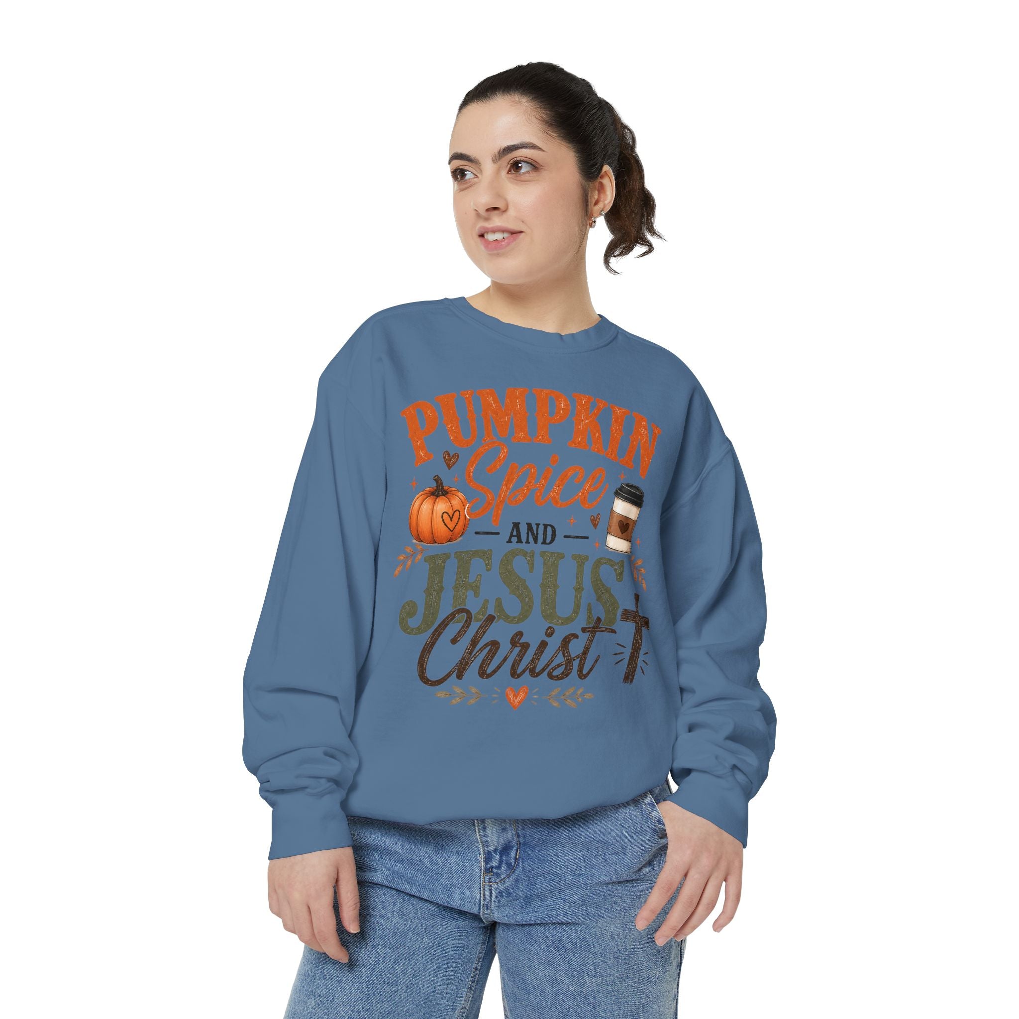 Pumpkin Spice and Jesus Christ Sweatshirt — Fall Christian Comfort Crewneck